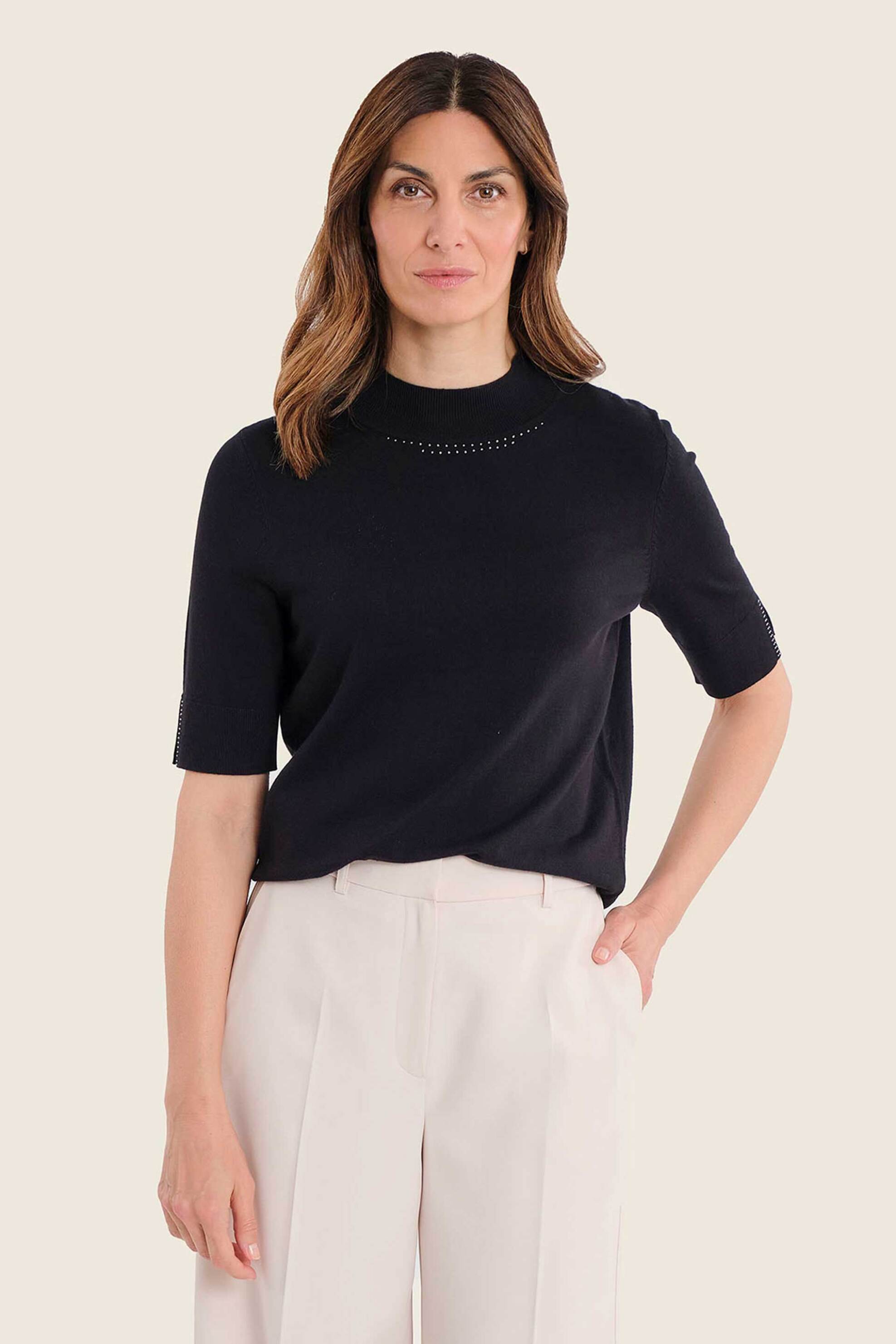 Gerry Weber γυναικεία μπλούζα πλεκτή με στρας λεπτομέρεια - N76300120038 Μαύρο