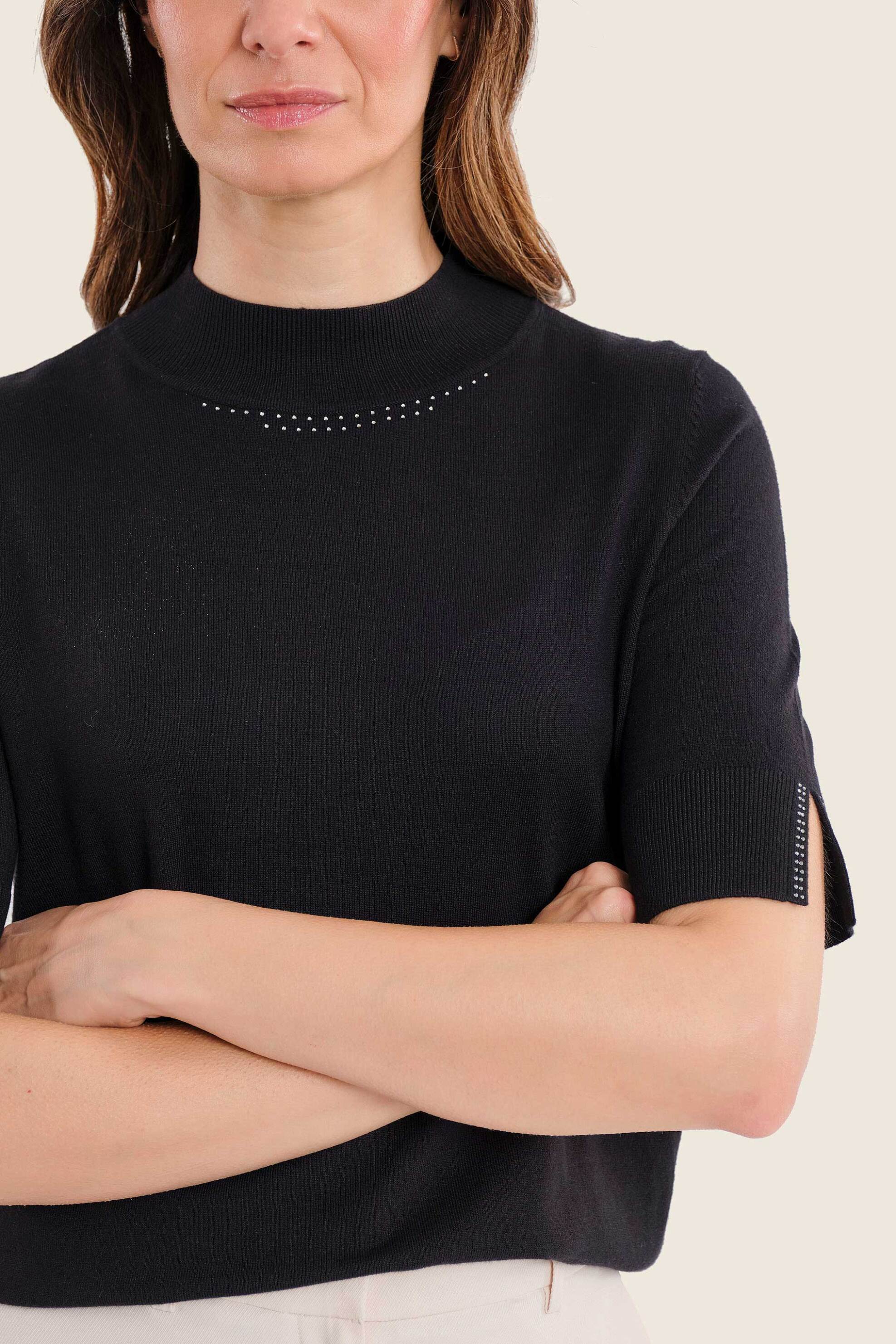 Gerry Weber γυναικεία μπλούζα πλεκτή με στρας λεπτομέρεια - N76300120038 Μαύρο