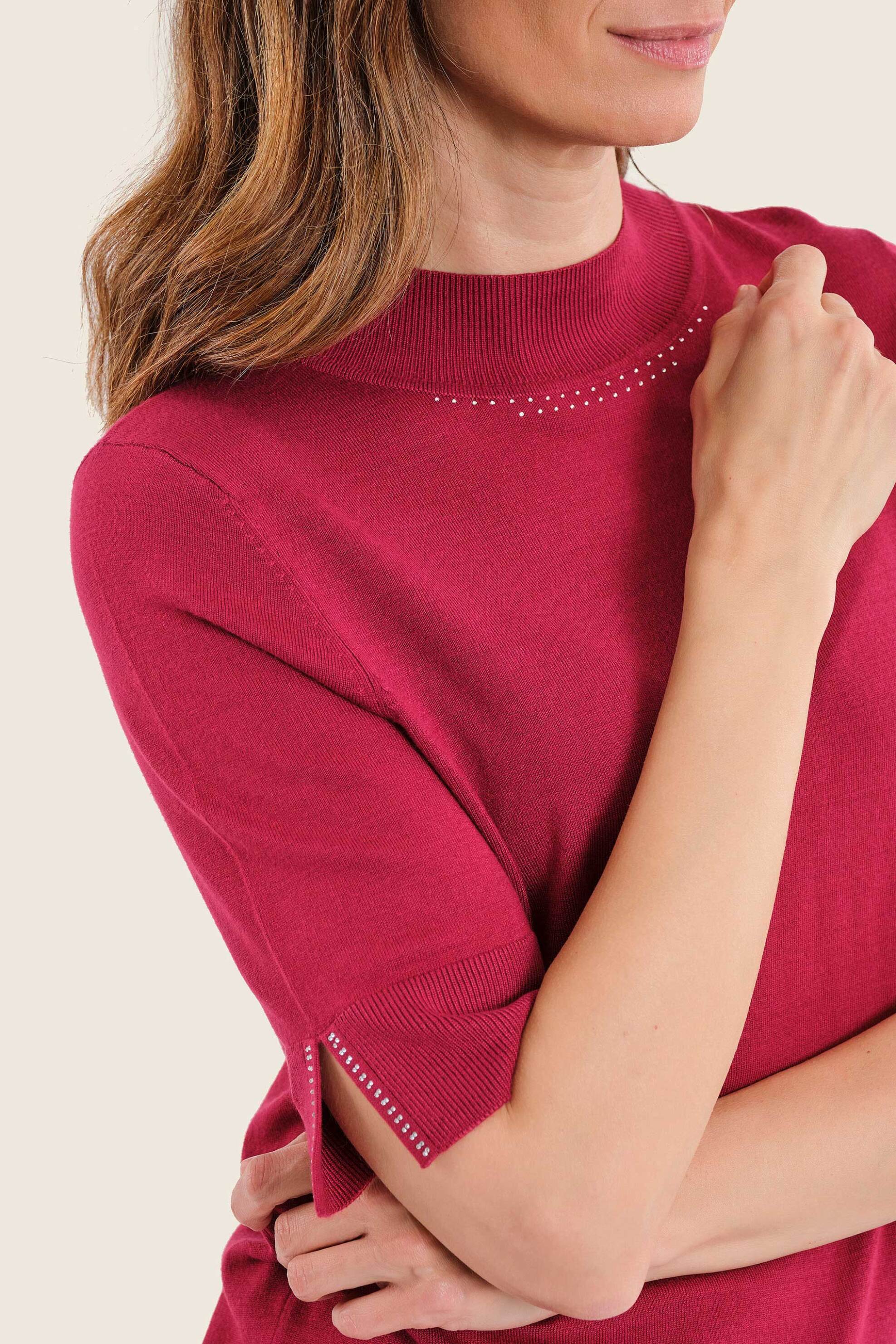 Gerry Weber γυναικεία μπλούζα πλεκτή με στρας λεπτομέρεια - N76300696038 Βυσσινί
