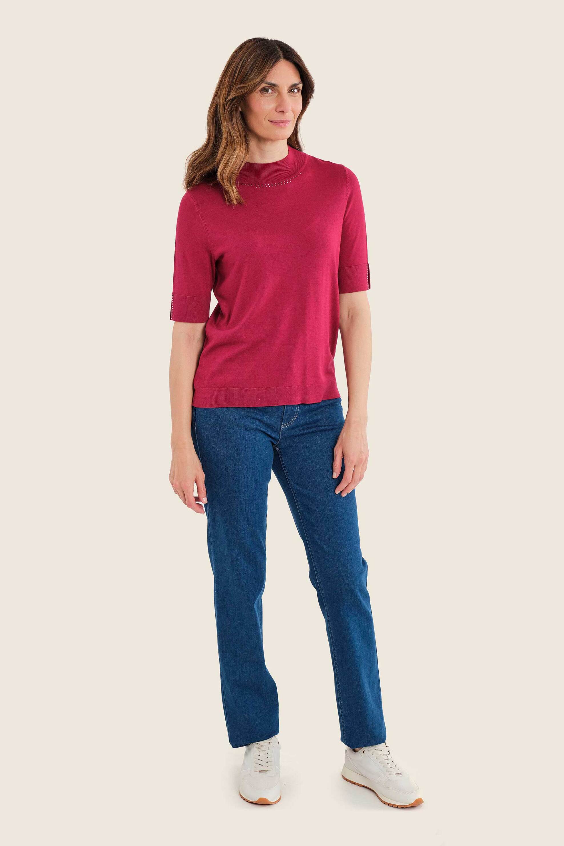 GERRY WEBER Gerry Weber γυναικεία μπλούζα πλεκτή με στρας λεπτομέρεια - N76300696038 Βυσσινί - 3