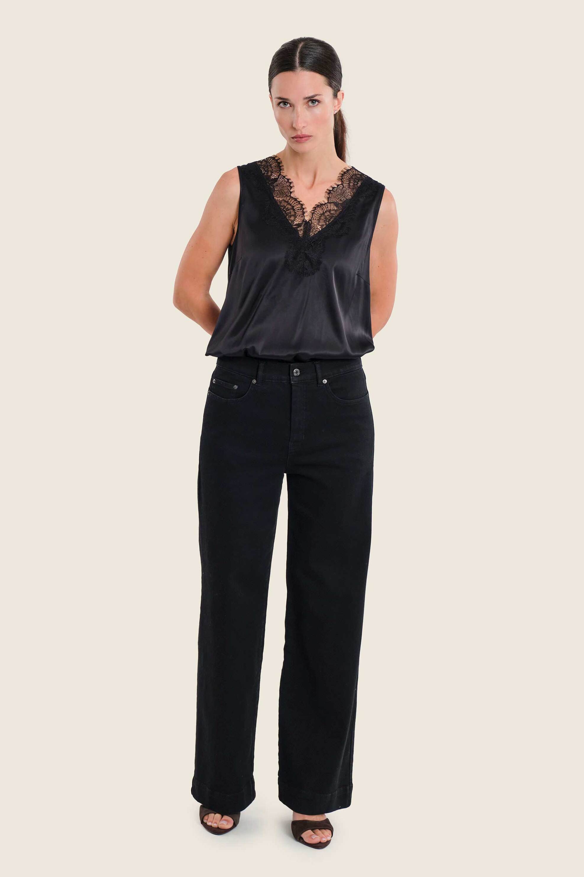 Gerry Weber γυναικείο denim παντελόνι πεντάτσεπο Wide Fit - N77003689038 Μαύρο