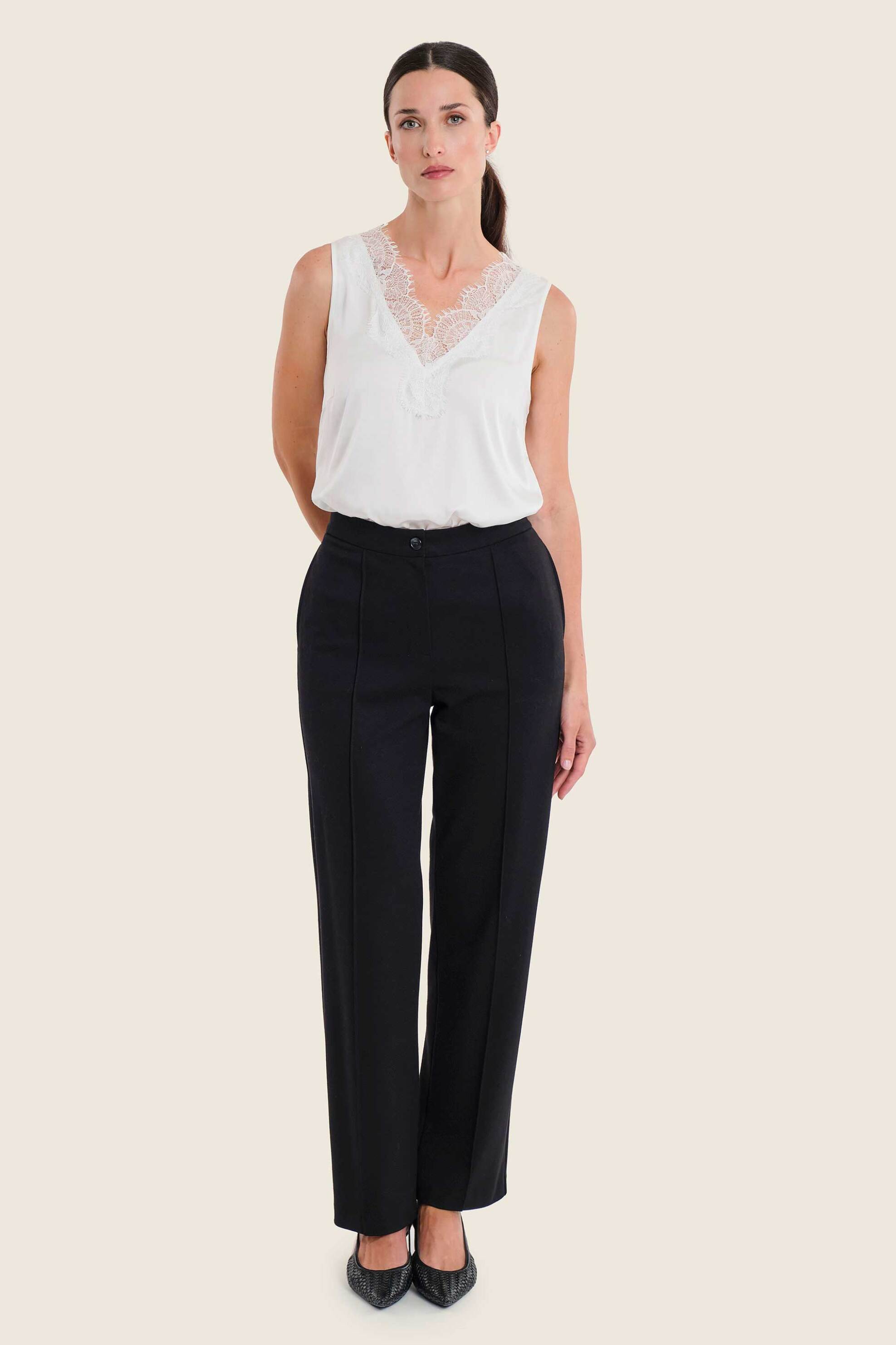 Gerry Weber γυναικείο παντελόνι με ελαστική μέση Straight Fit - N77006120038 Μαύρο