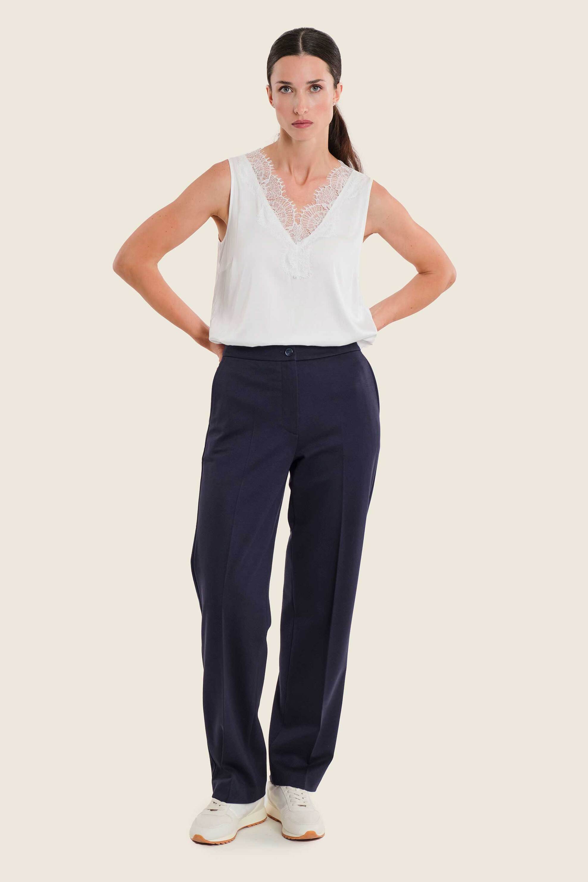 Gerry Weber γυναικείο παντελόνι μονόχρωμο Straight Fit - N77021734038 Μπλε Σκούρο