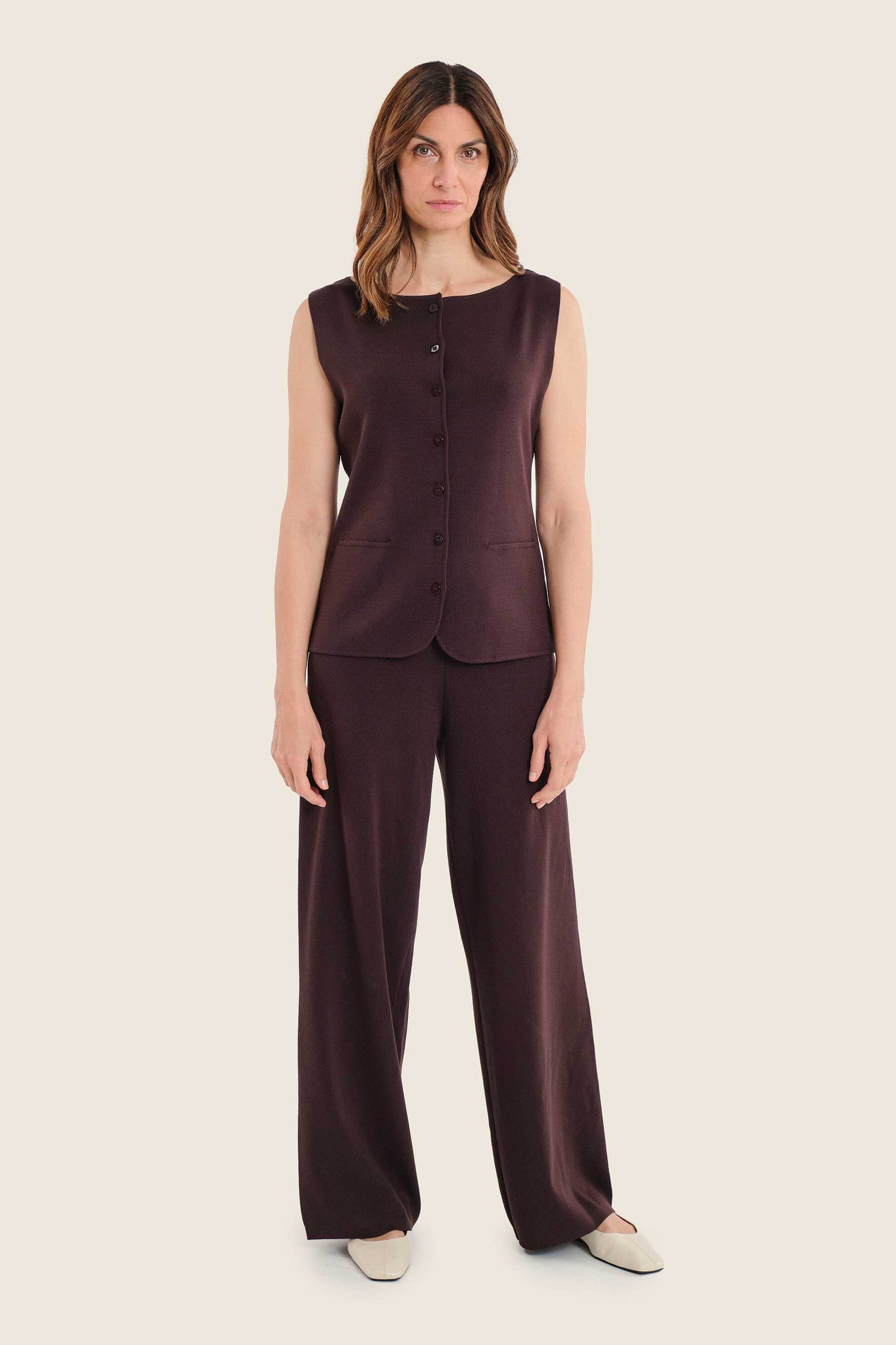 Gerry Weber γυναικείο παντελόνι πλεκτό Straight Fit - N77414706038 Καφέ