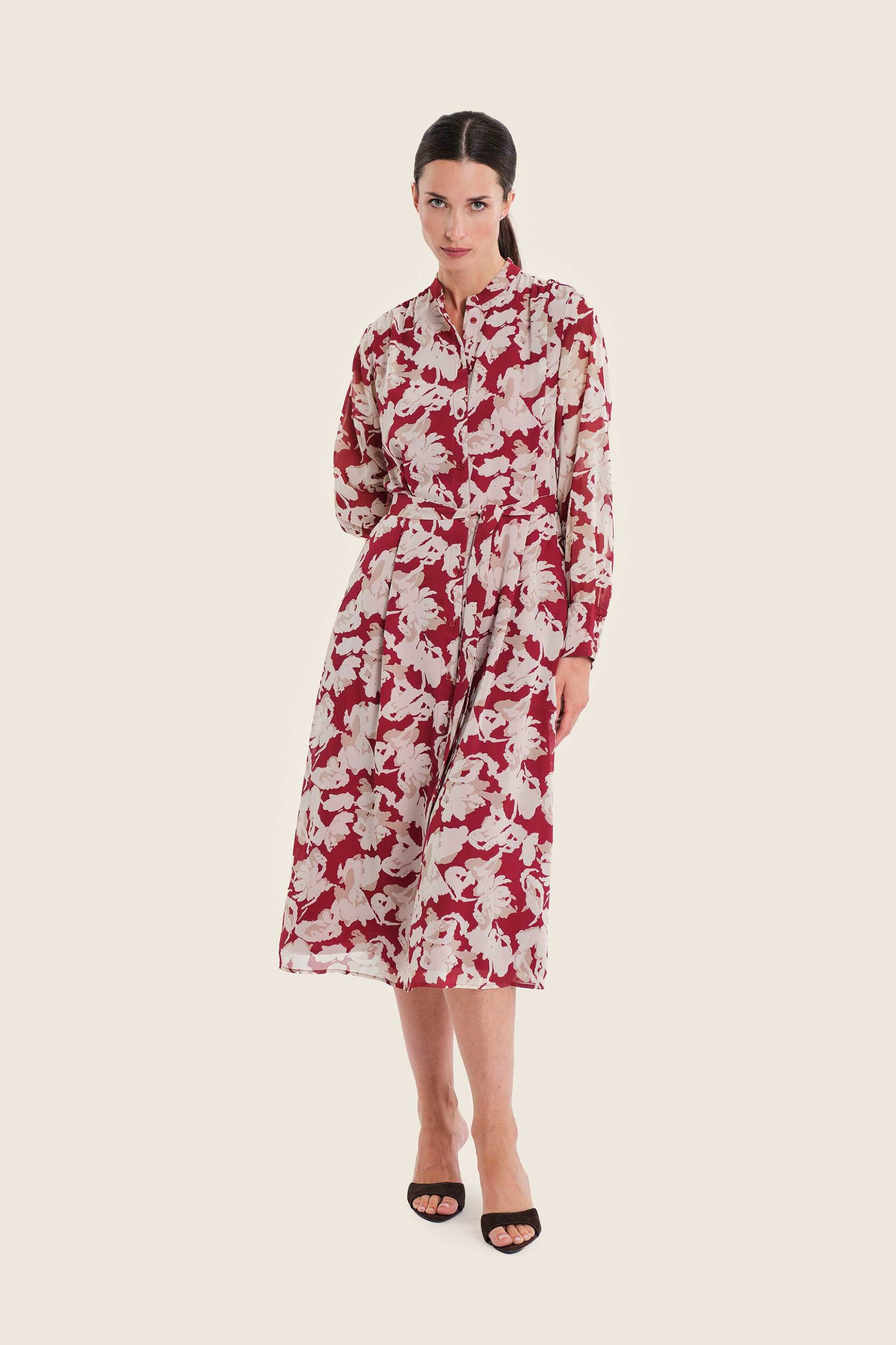 Gerry Weber γυναικείο midi φόρεμα σεμιζιέ με floral print - N78551712038 Κόκκινο