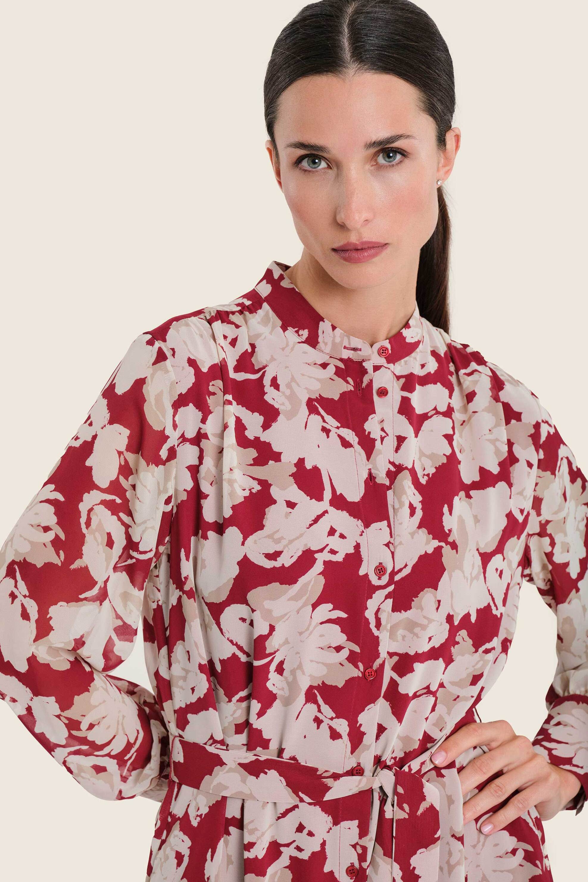 Gerry Weber γυναικείο midi φόρεμα σεμιζιέ με floral print - N78551712038 Κόκκινο