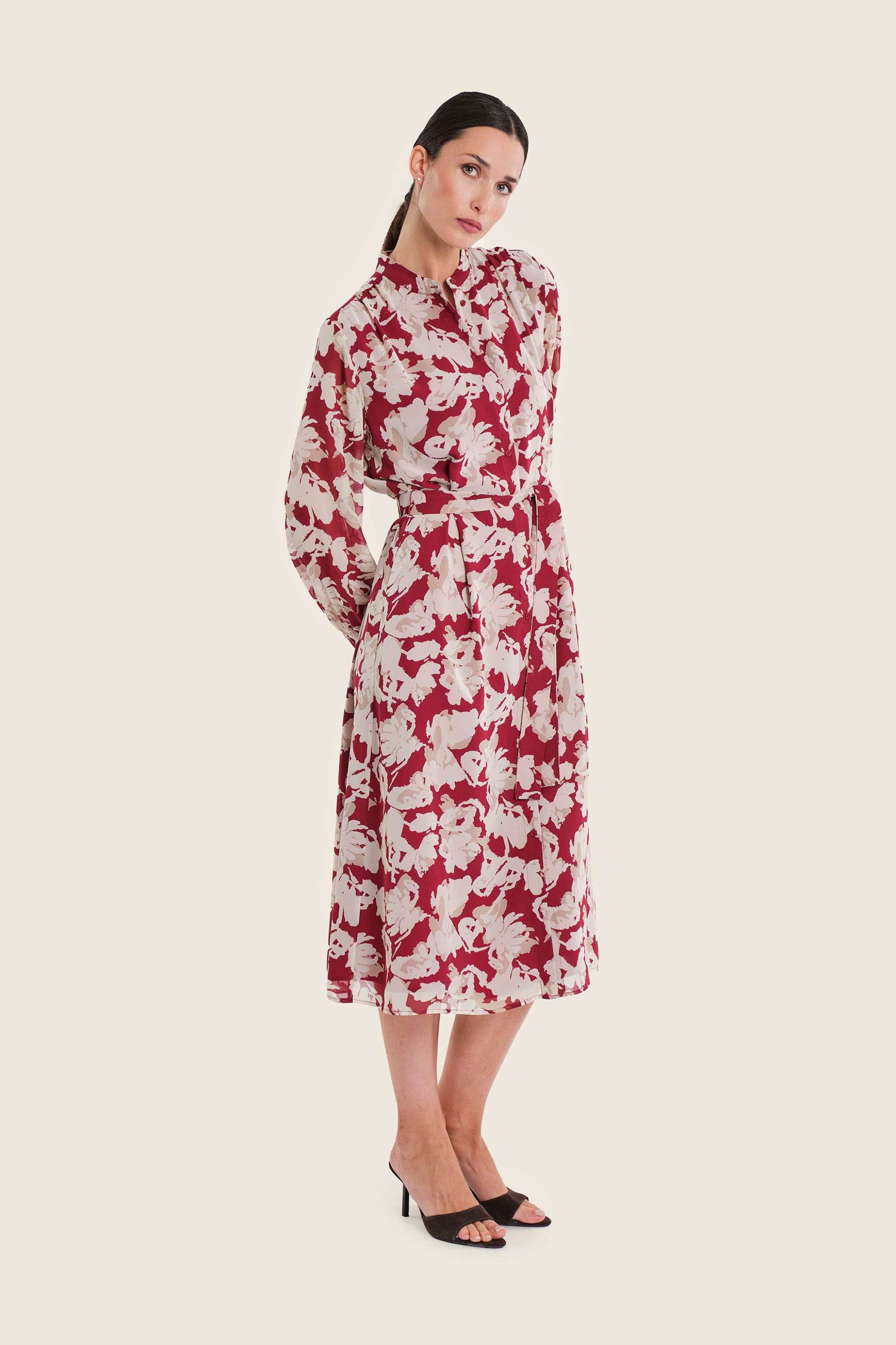 GERRY WEBER Gerry Weber γυναικείο midi φόρεμα σεμιζιέ με floral print - N78551712038 Κόκκινο - 3