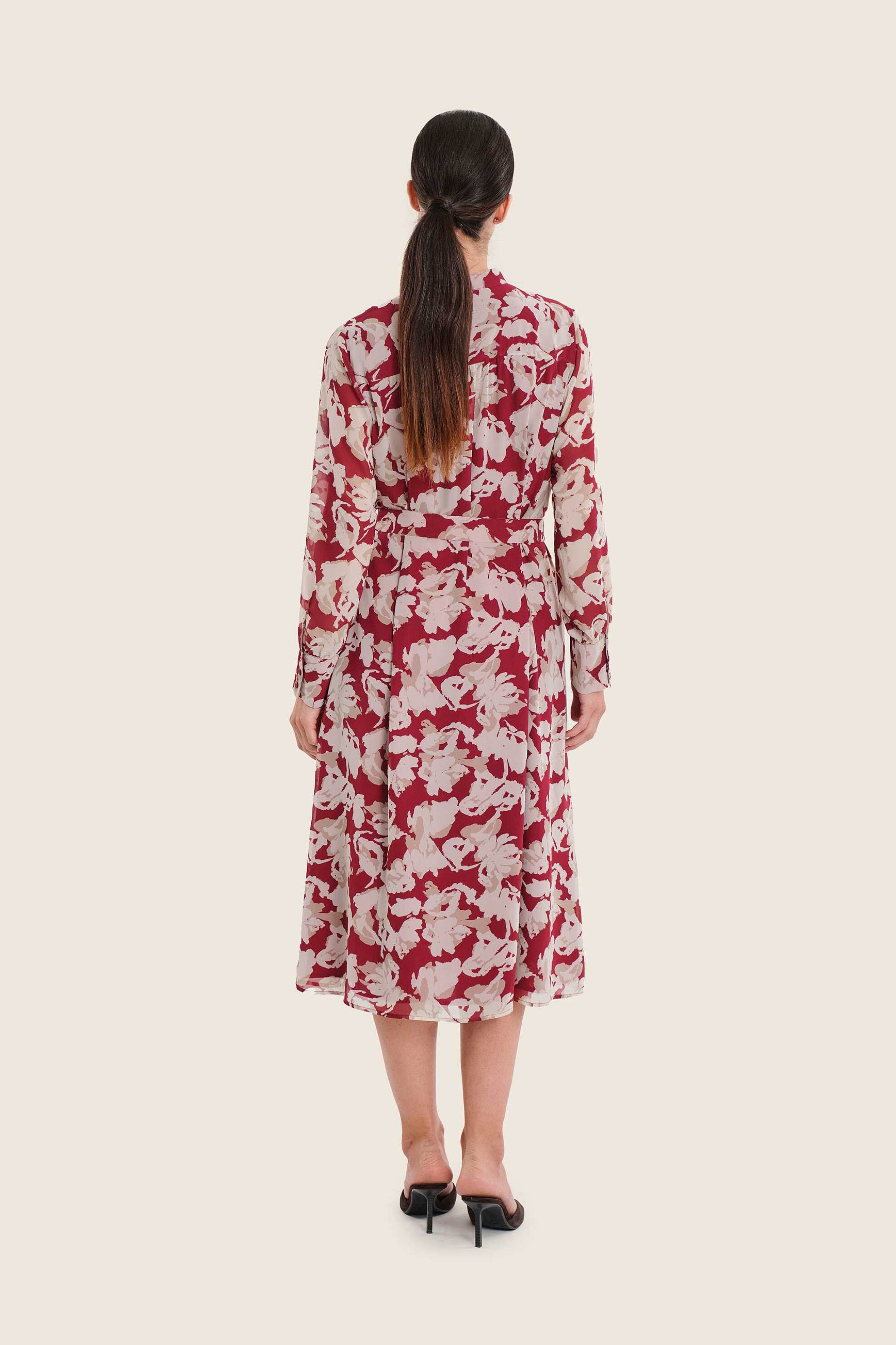 Gerry Weber Γυναικείο Midi Φόρεμα Σεμιζιέ με Floral Print - N78551712038 Κόκκινο