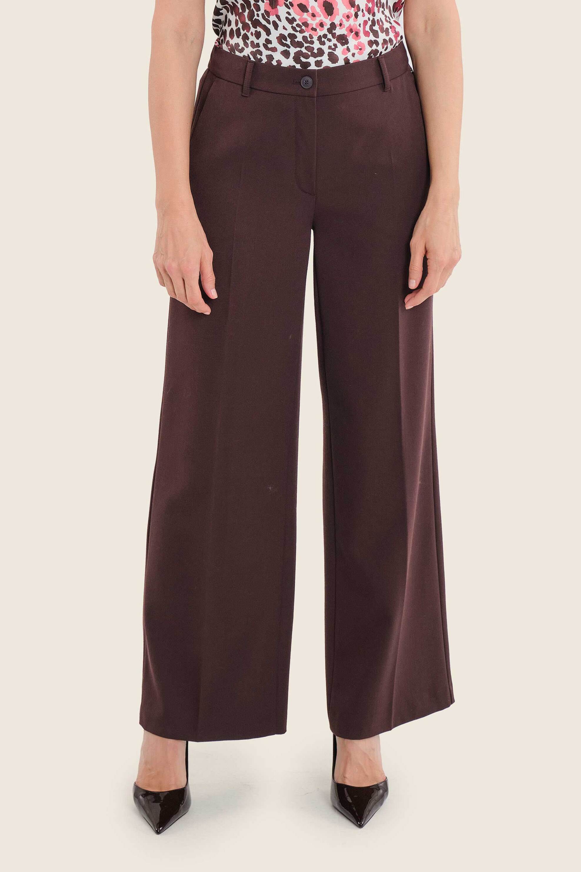 Gerry Weber γυναικείο παντελόνι μονόχρωμο Wide Fit - N77001706038 Καφέ