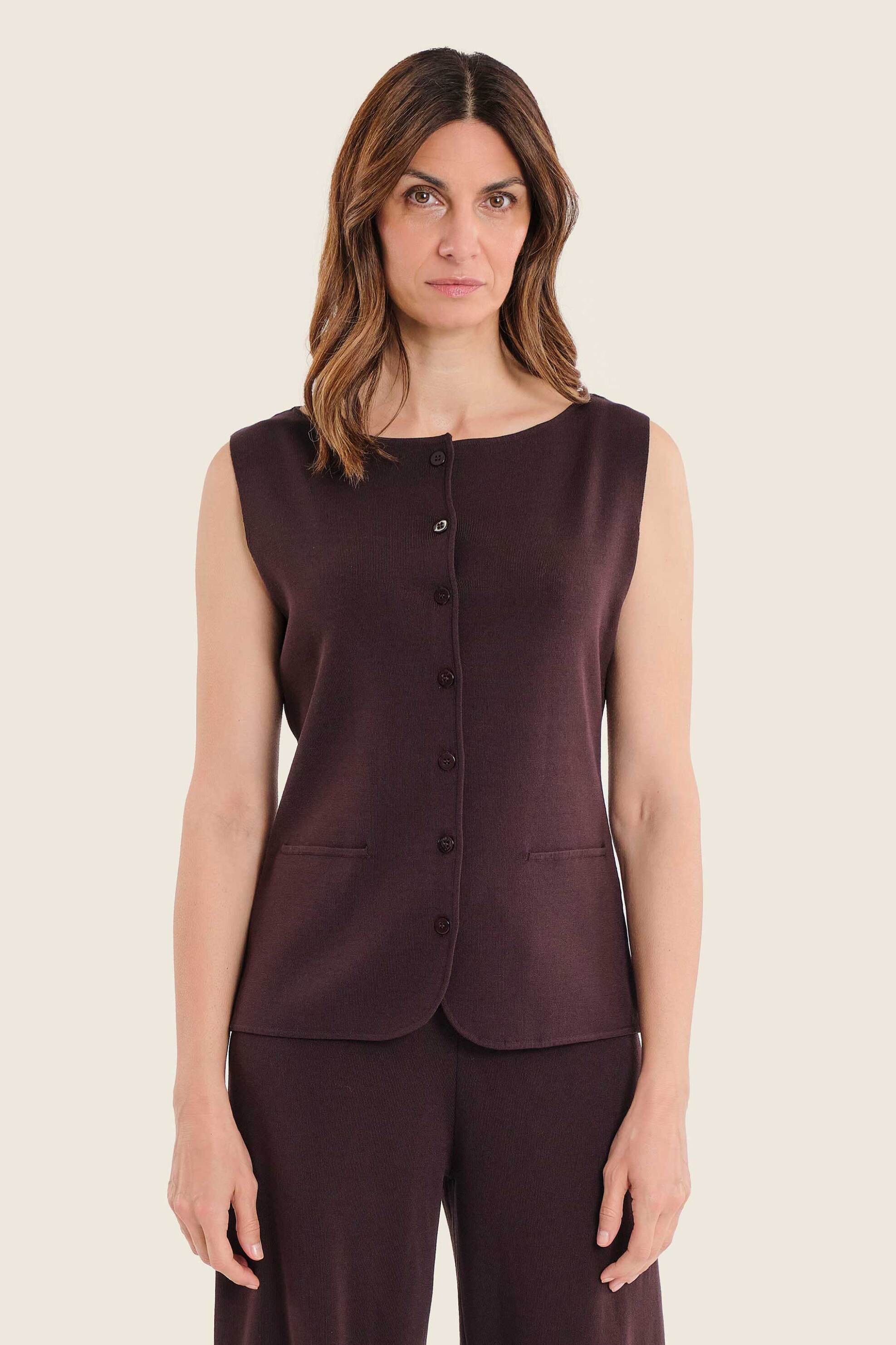 Gerry Weber γυναικεία αμάνικη μπλούζα με κουμπιά - N71276706038 Μοβ Σκούρο