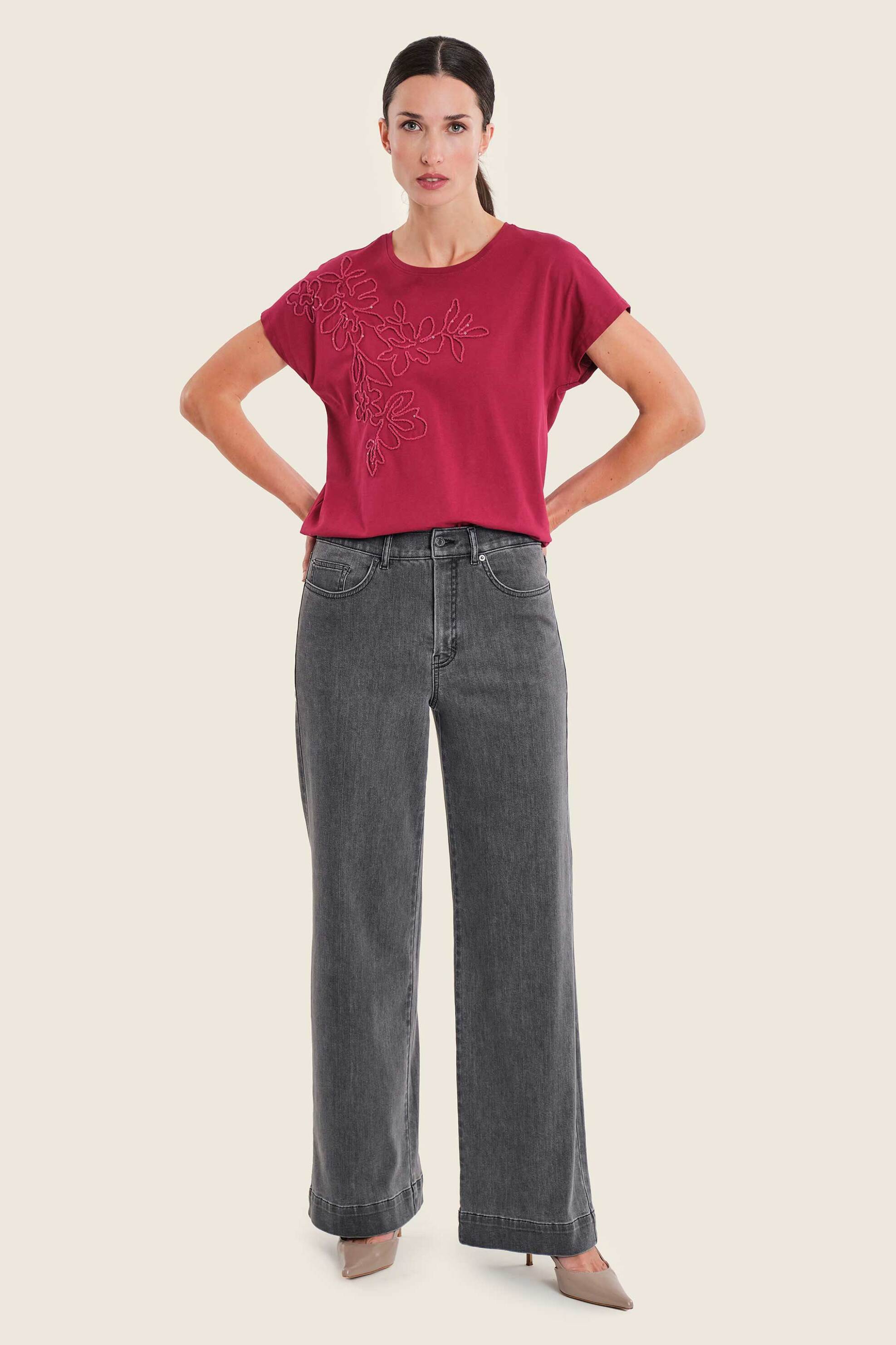 Gerry Weber γυναικείο τζιν παντελόνι πεντάτσεπο με logo patch Wide Leg - N77003690038 Γκρι