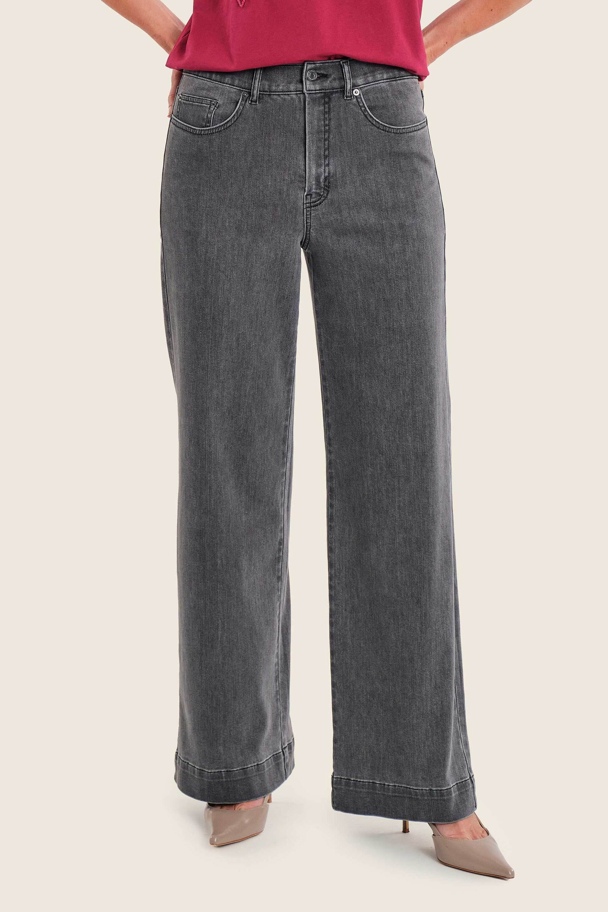 Gerry Weber γυναικείο τζιν παντελόνι πεντάτσεπο με logo patch Wide Leg - N77003690038 Γκρι