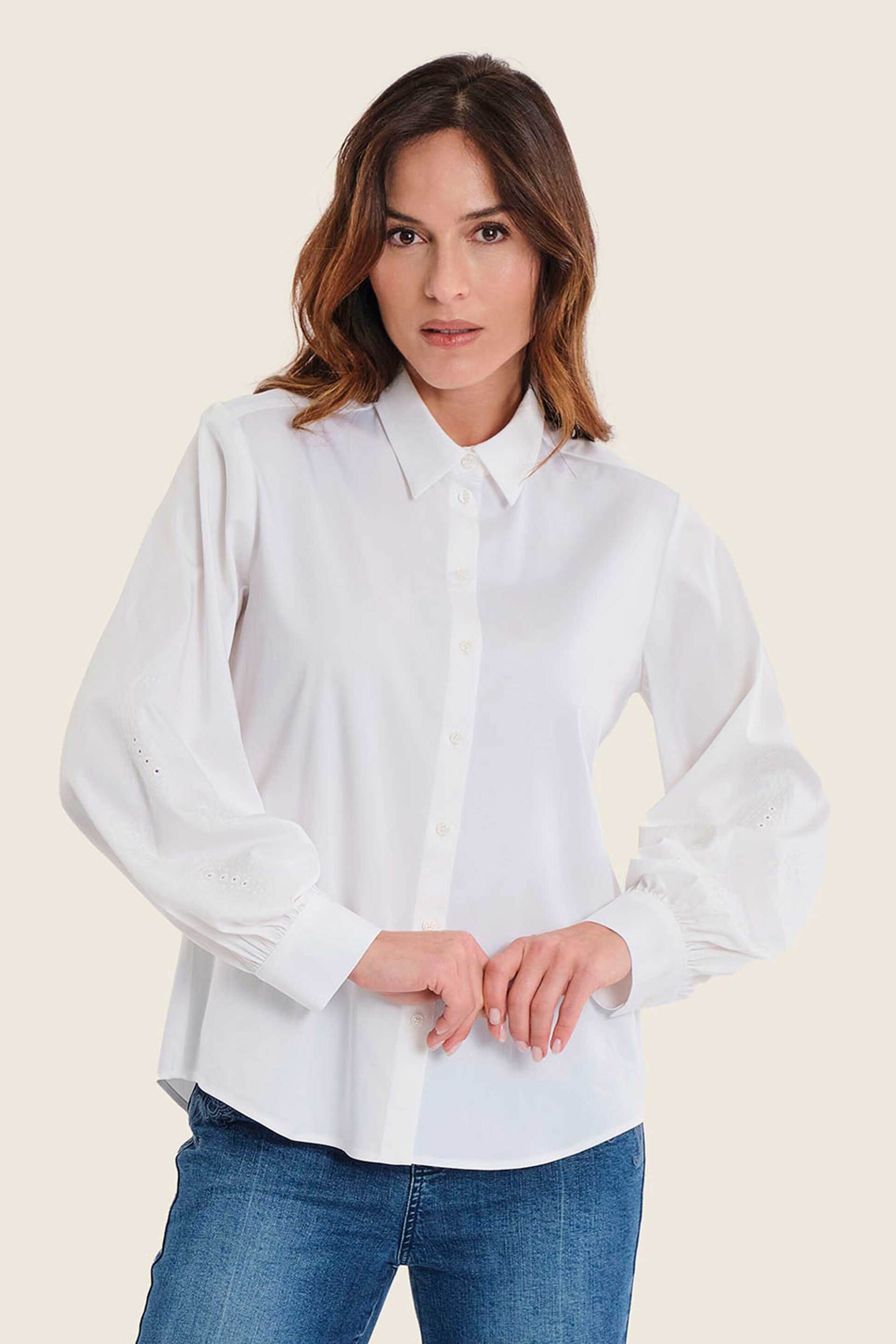 Gerry Weber γυναικείο πουκάμισο με κεντήματα στα μανίκια - N71015102038 Λευκό