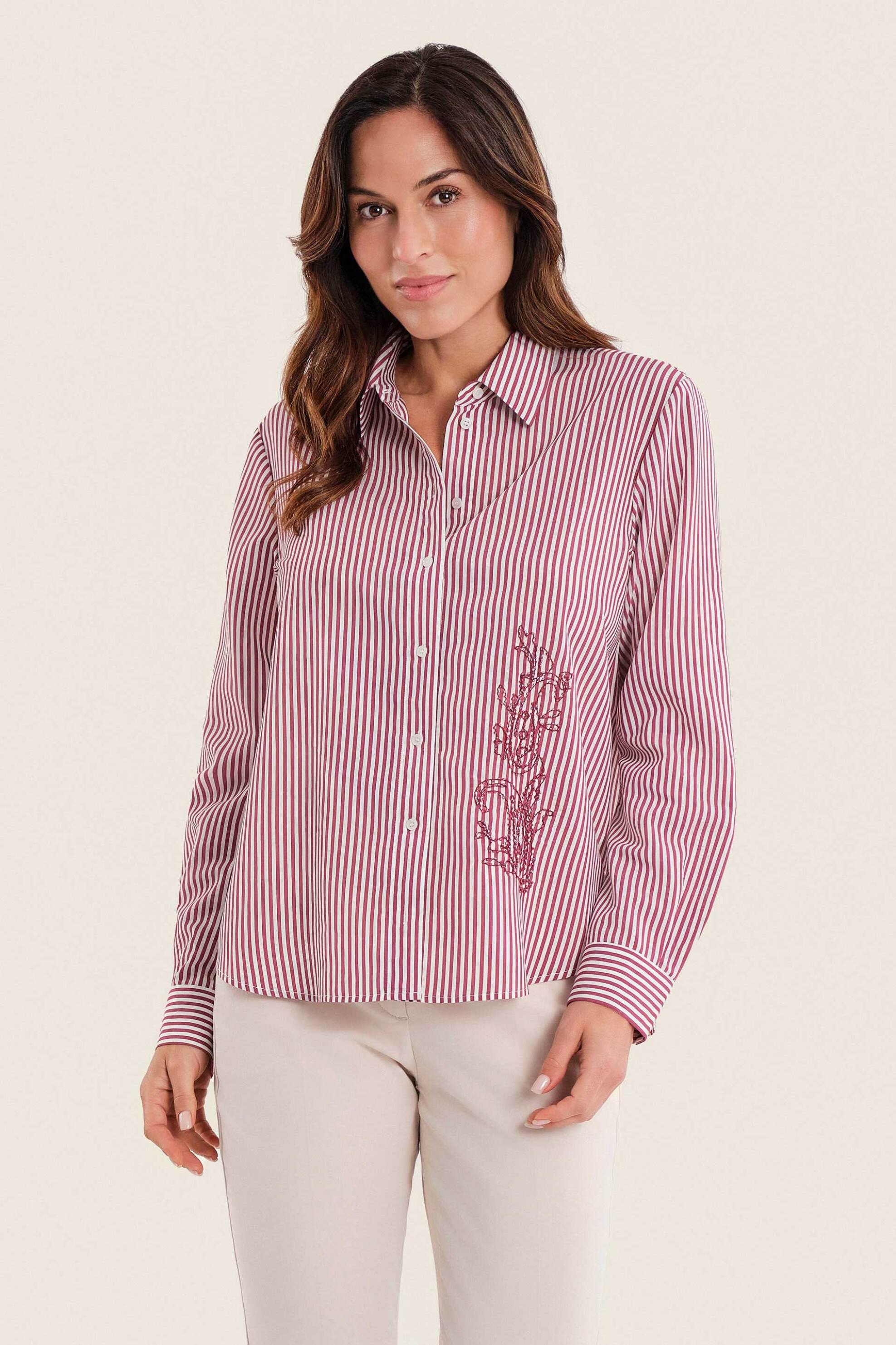 Gerry Weber γυναικείο πουκάμισο με ριγέ σχέδιο και κέντημα - N71016763048 Κόκκινο