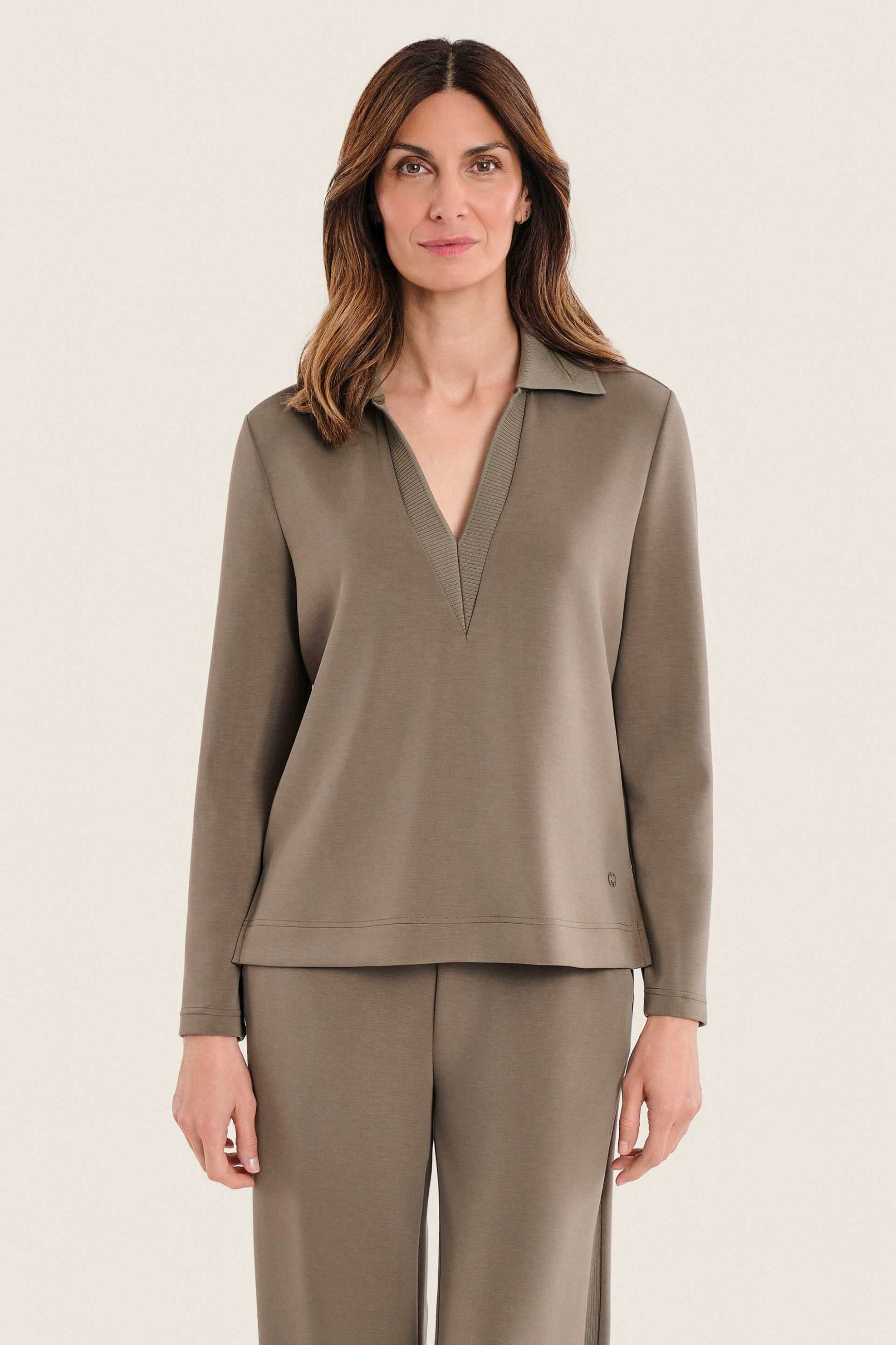 Gerry Weber γυναικεία μπλούζα με γιακά και V - N71205697038 Λαδί