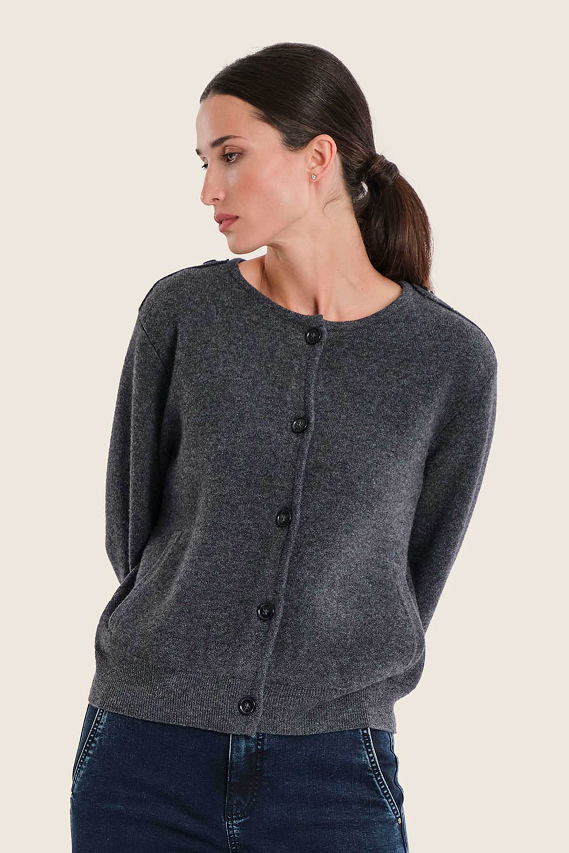 GERRY WEBER Gerry Weber γυναικεία μάλλινη ζακέτα με τσέπες - N74828799042 Γκρι Σκούρο
