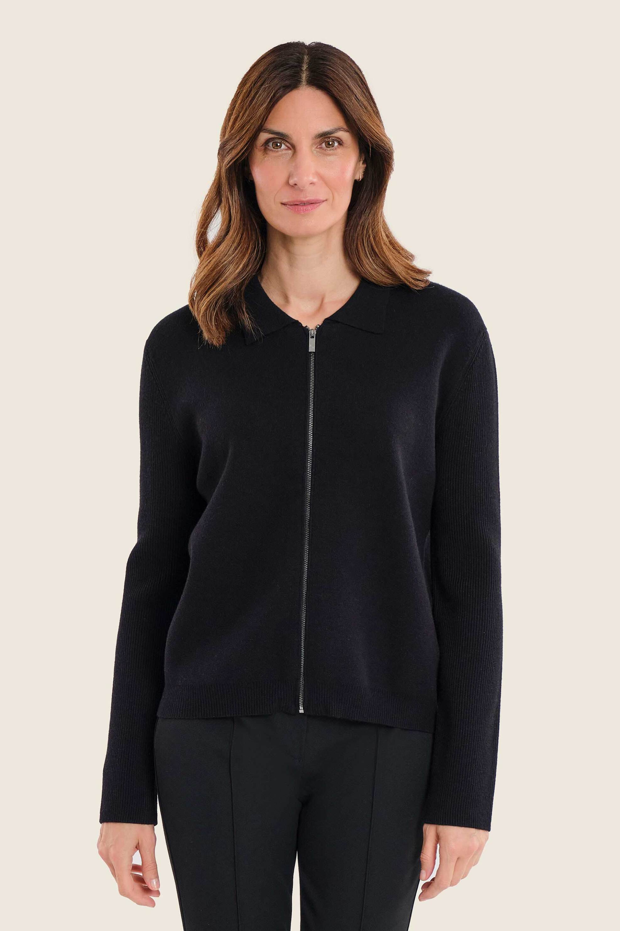 Gerry Weber γυναικεία πλεκτή ζακέτα με γιακά και φερμουάρ - N74833120038 Μαύρο