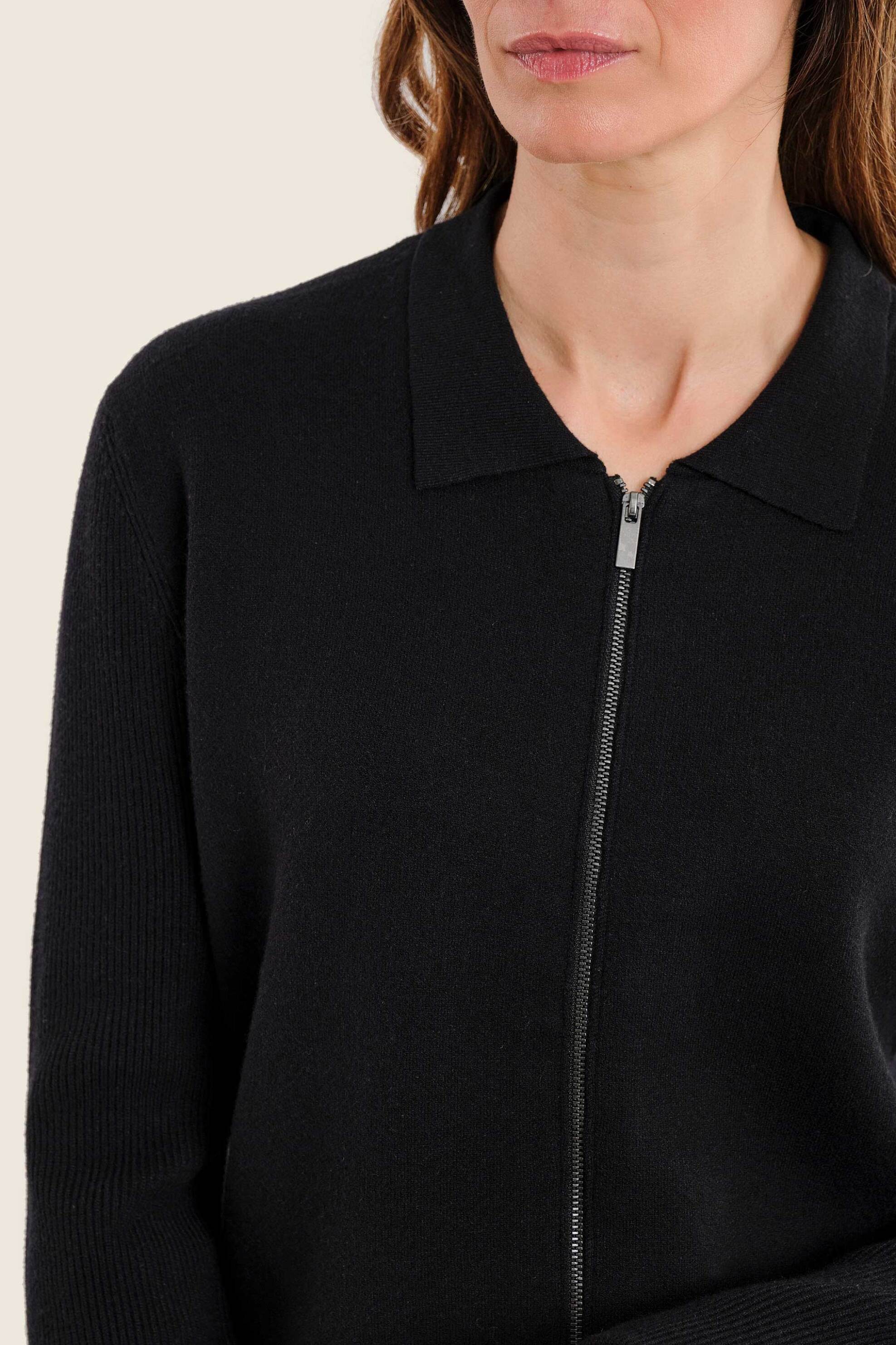 Gerry Weber γυναικεία πλεκτή ζακέτα με γιακά και φερμουάρ - N74833120038 Μαύρο