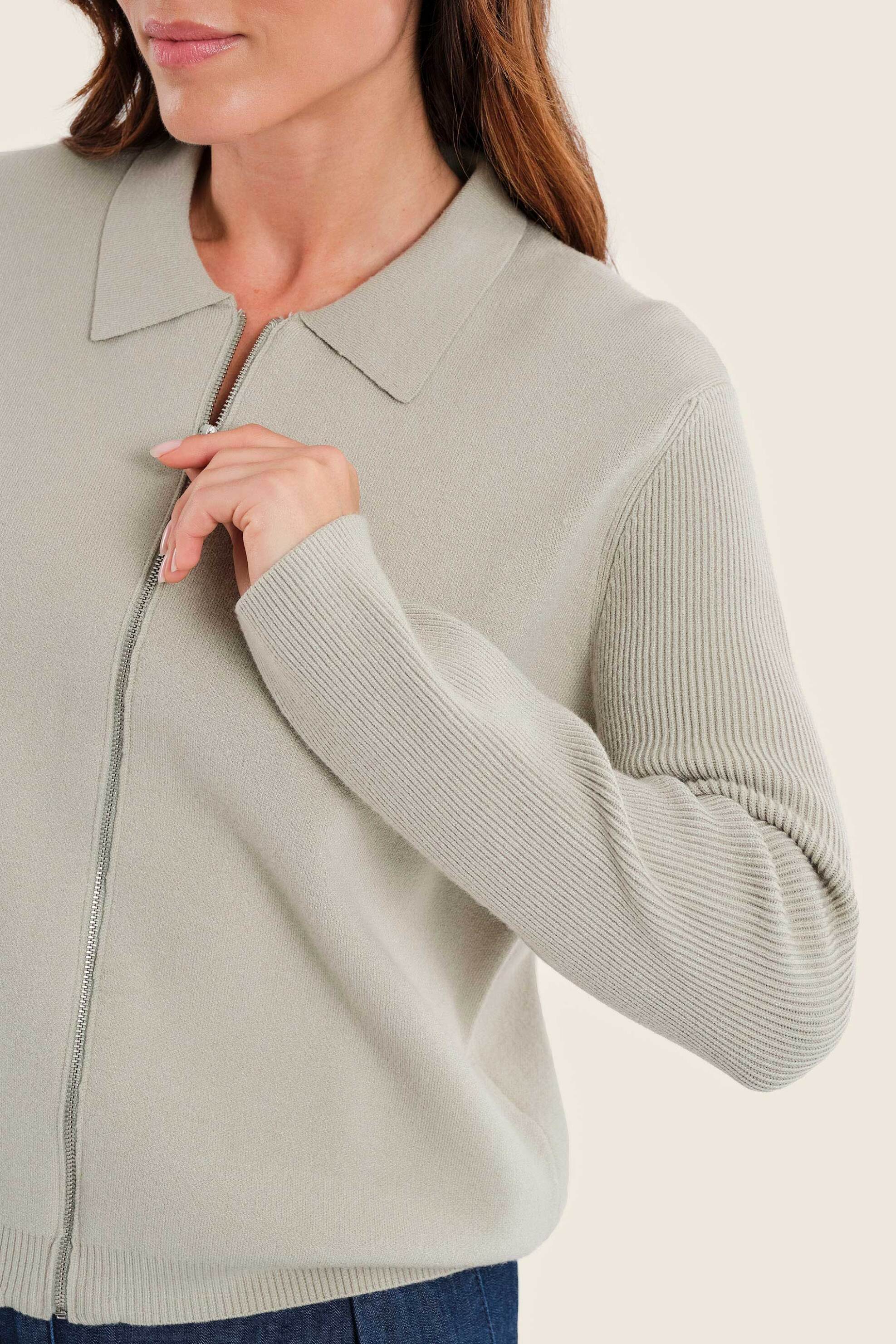 Gerry Weber γυναικεία πλεκτή ζακέτα με γιακά και φερμουάρ - N74833698038 Γκρι Ανοιχτό