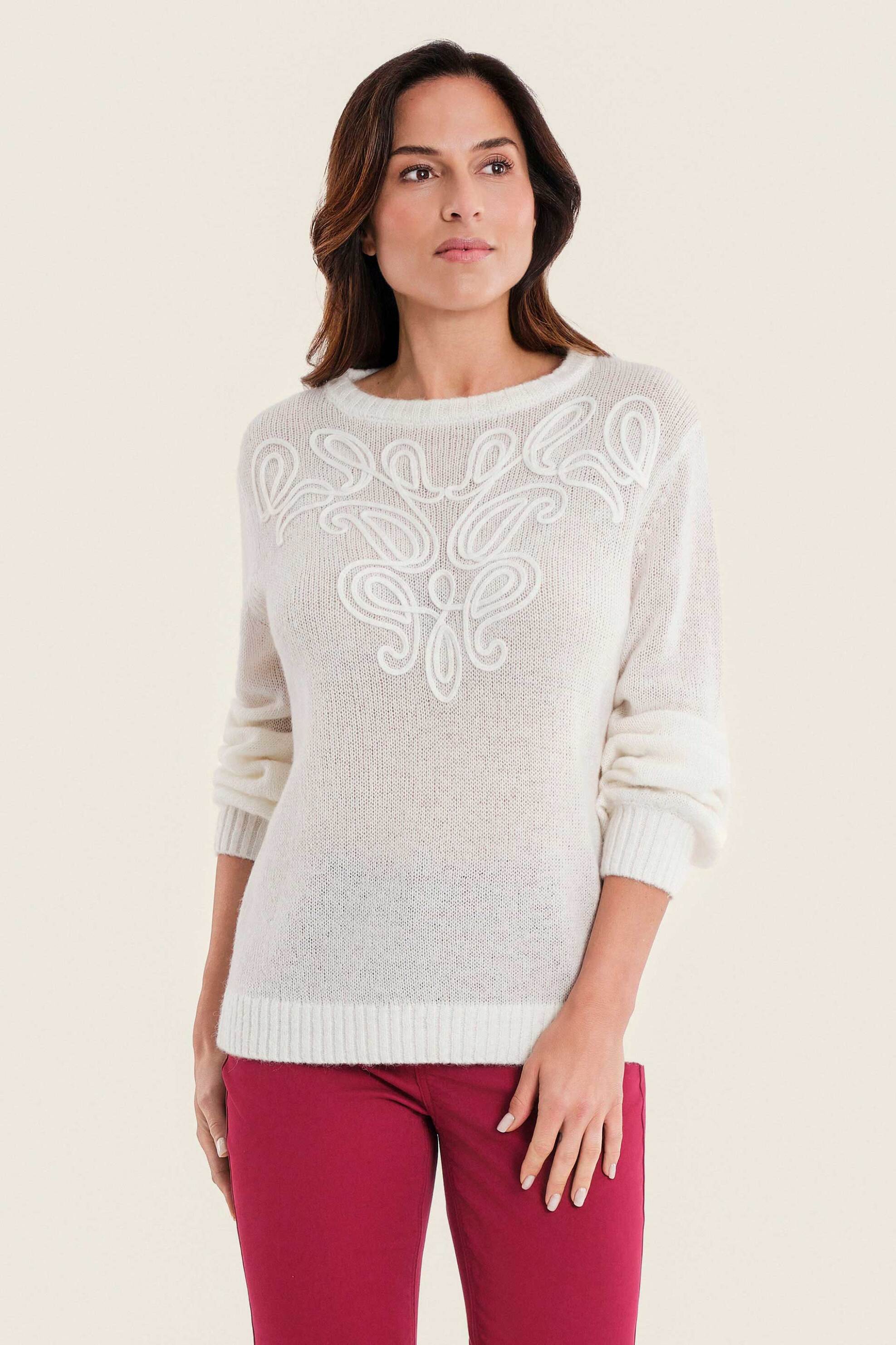 Gerry Weber γυναικεία πλεκτή μπλούζα με κέντημα - N76011121040 Λευκό