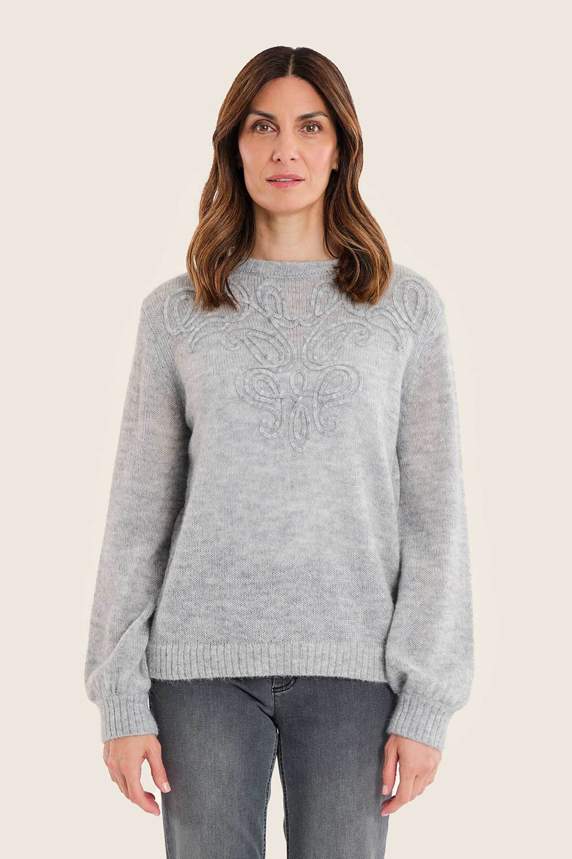 Gerry Weber γυναικεία πλεκτή μπλούζα με κέντημα - N76011738038 Γκρι