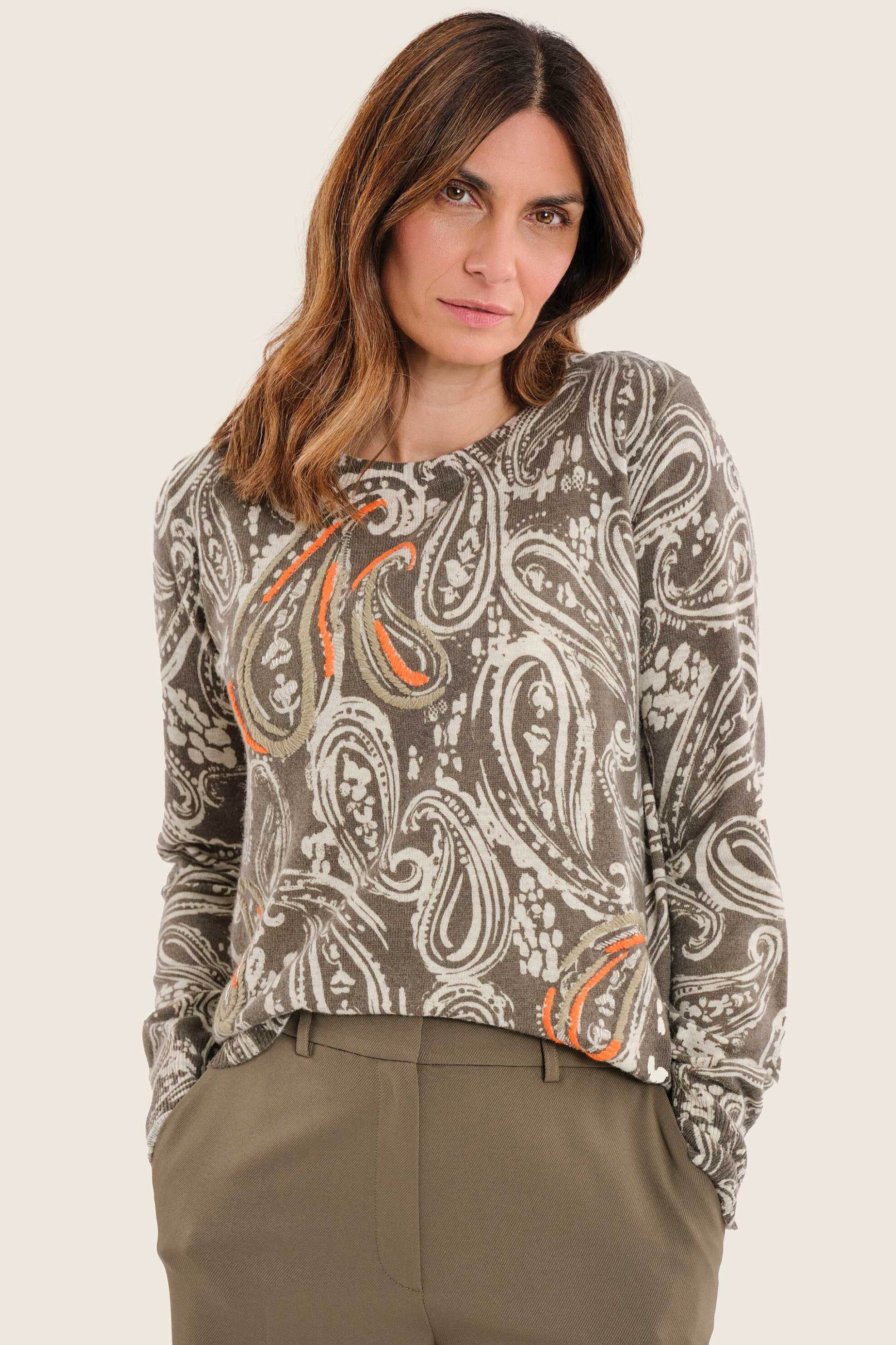 Gerry Weber γυναικεία πλεκτή μπλούζα με paisley print - N76013697038 Λαδί