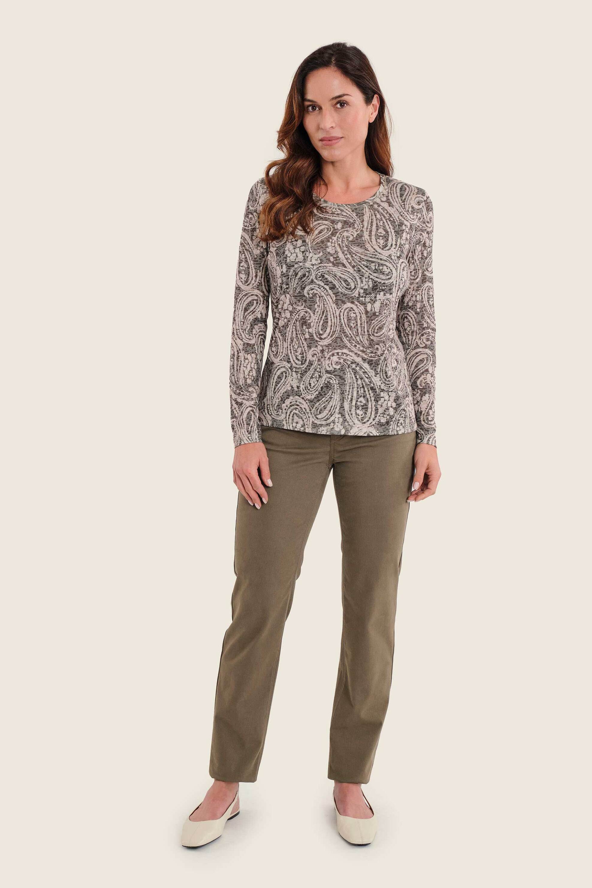 Gerry Weber γυναικείο παντελόνι πεντάτσεπο με logo patch Straight Fit - N77000697038 Λαδί