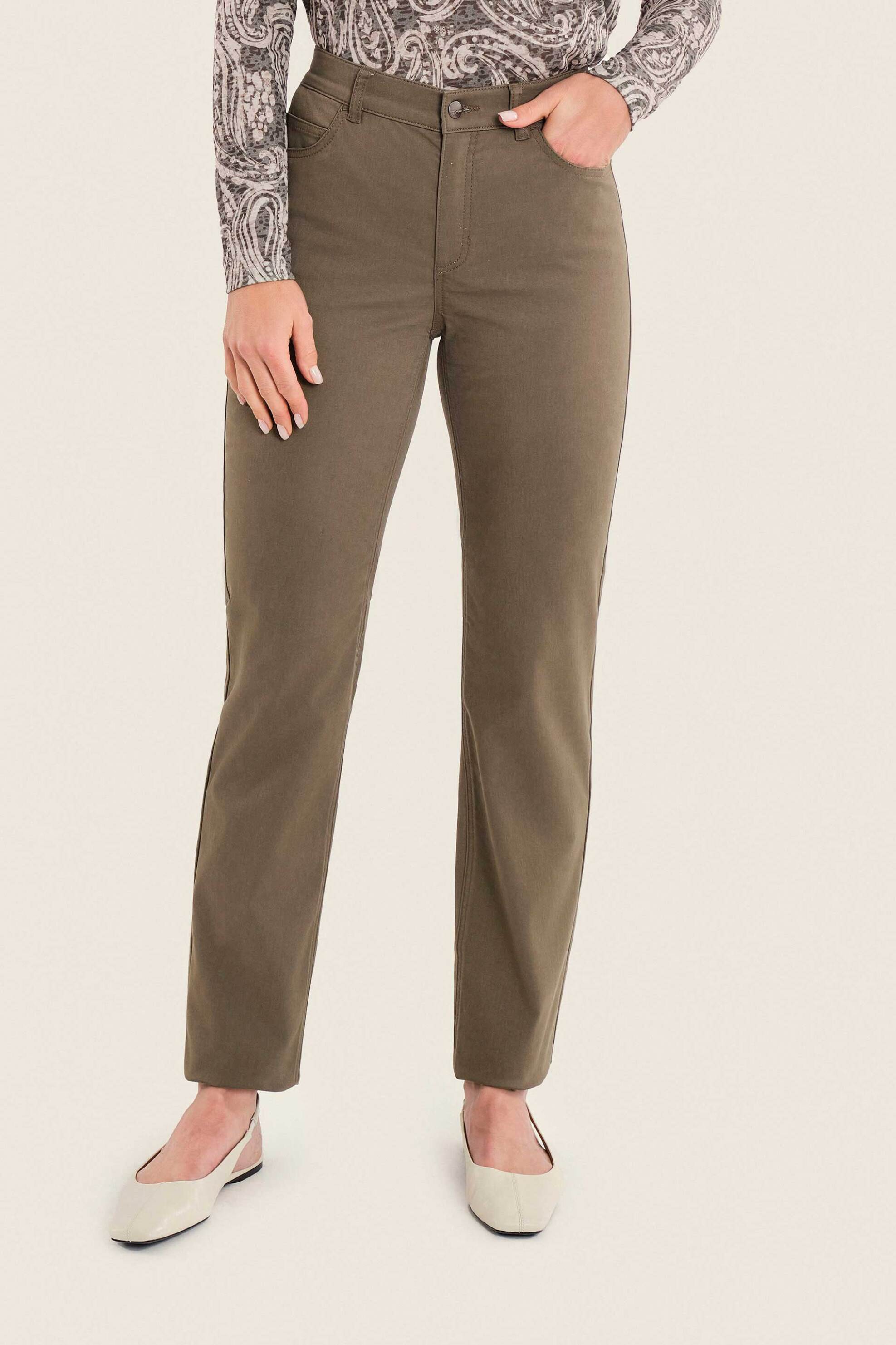 Gerry Weber γυναικείο παντελόνι πεντάτσεπο με logo patch Straight Fit - N77000697038 Λαδί