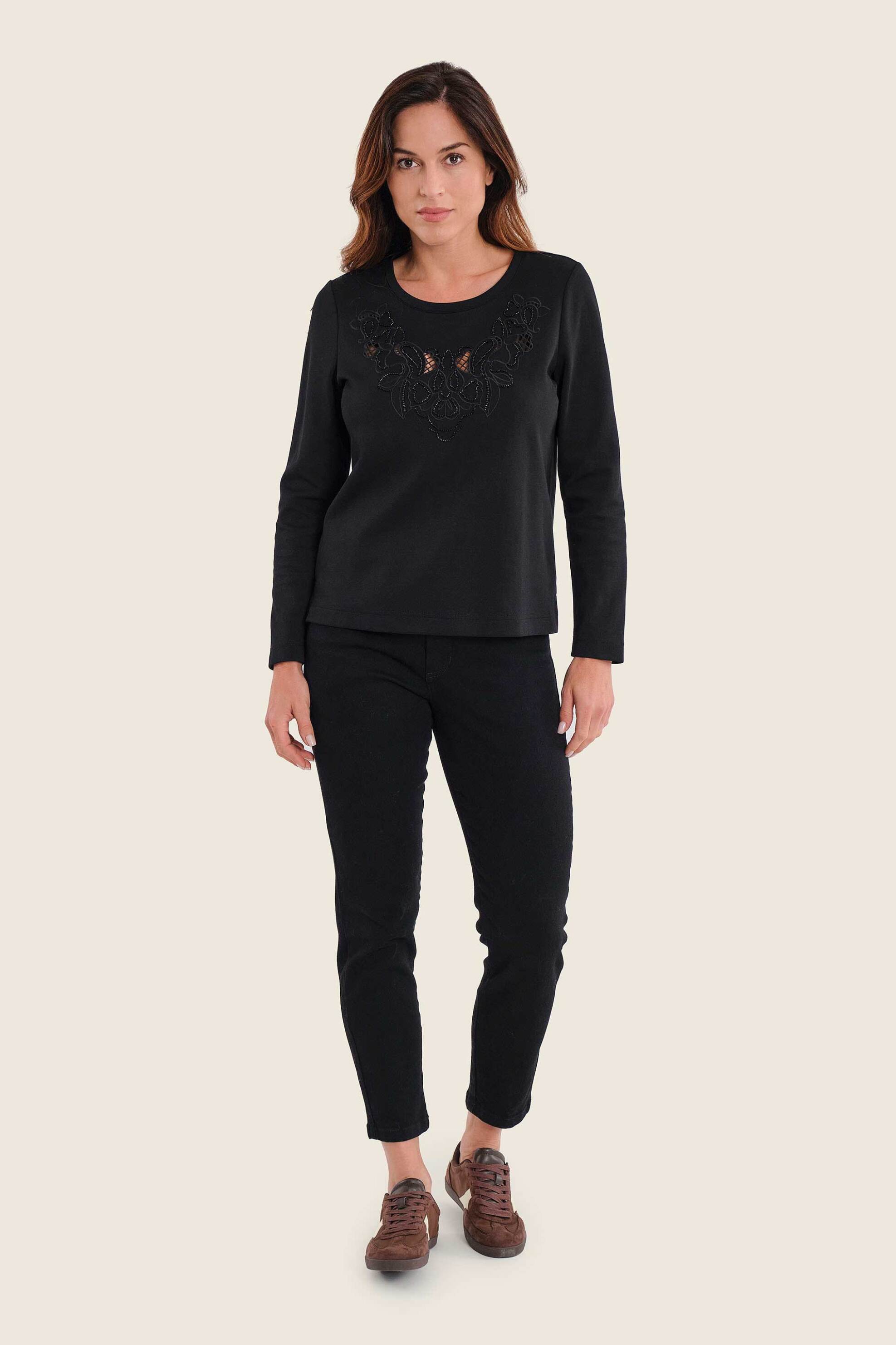 Gerry Weber γυναικείο τζιν παντελόνι cropped πεντάτσεπο με logo patch Slim Fit - N77005689038 Μαύρο
