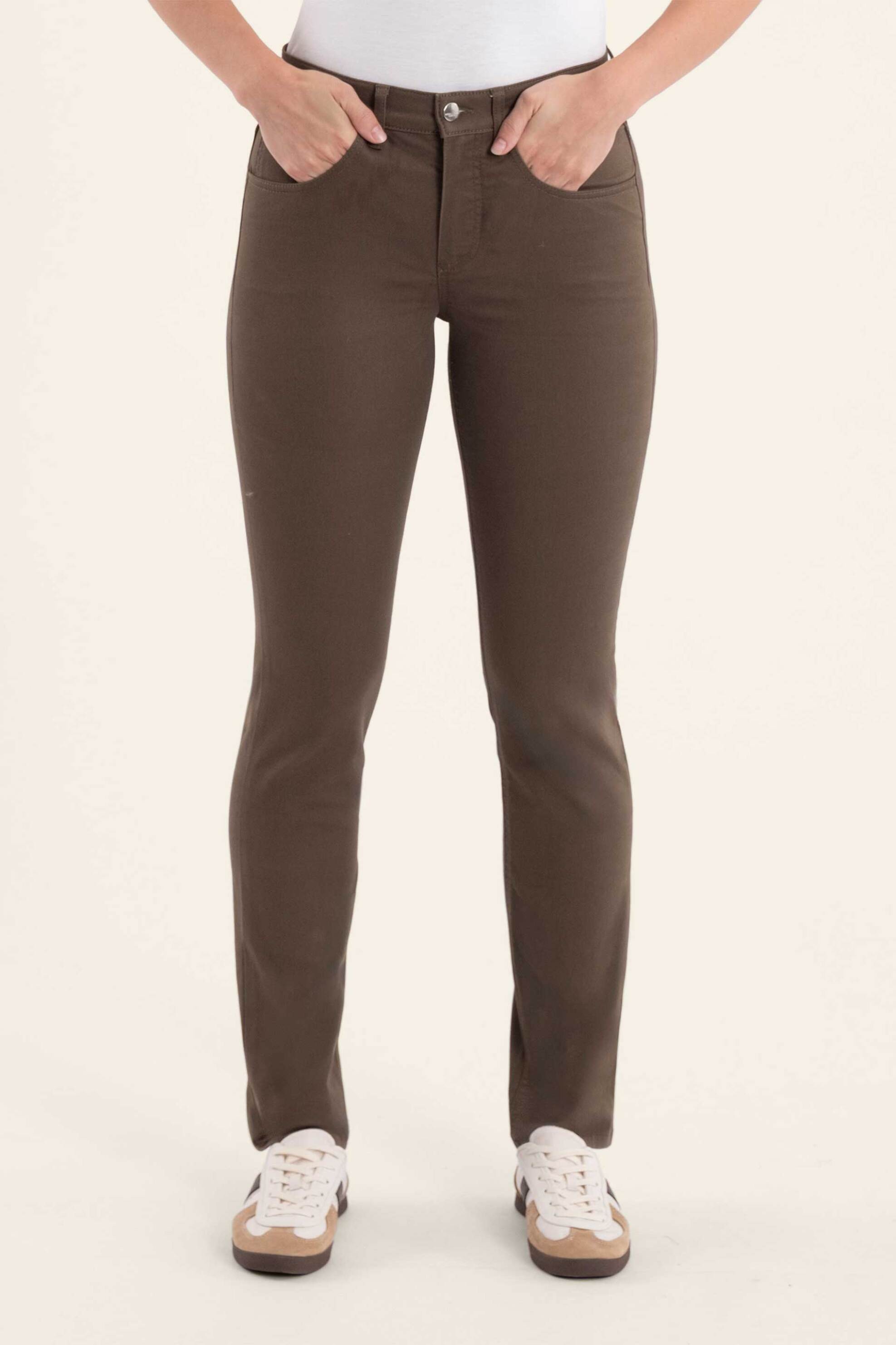 Gerry Weber γυναικείο παντελόνι πεντάτσεπο με logo patch Straight Fit - N77012697038 Καφέ Ανοιχτό