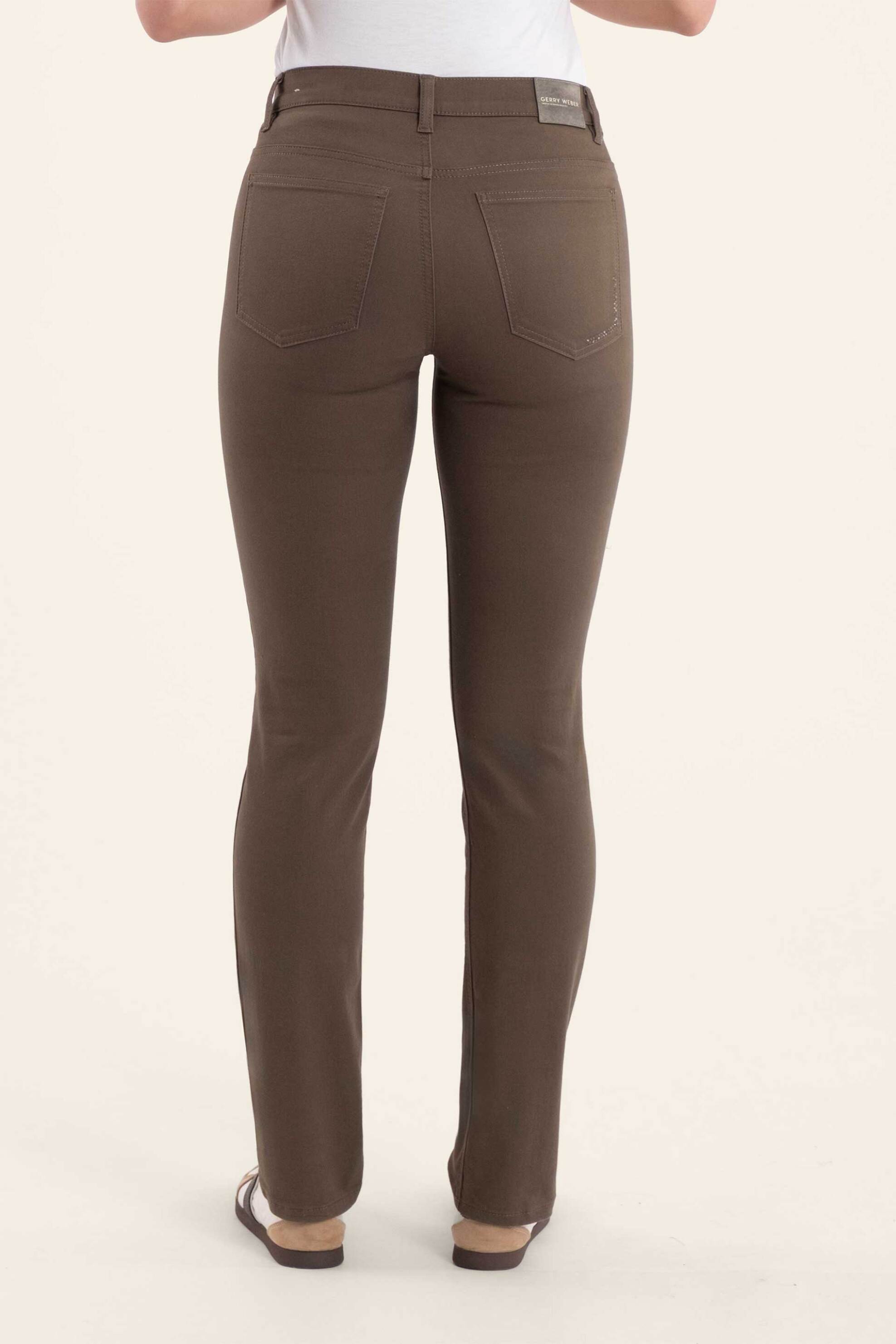 Gerry Weber γυναικείο παντελόνι πεντάτσεπο με logo patch Straight Fit - N77012697038 Καφέ Ανοιχτό