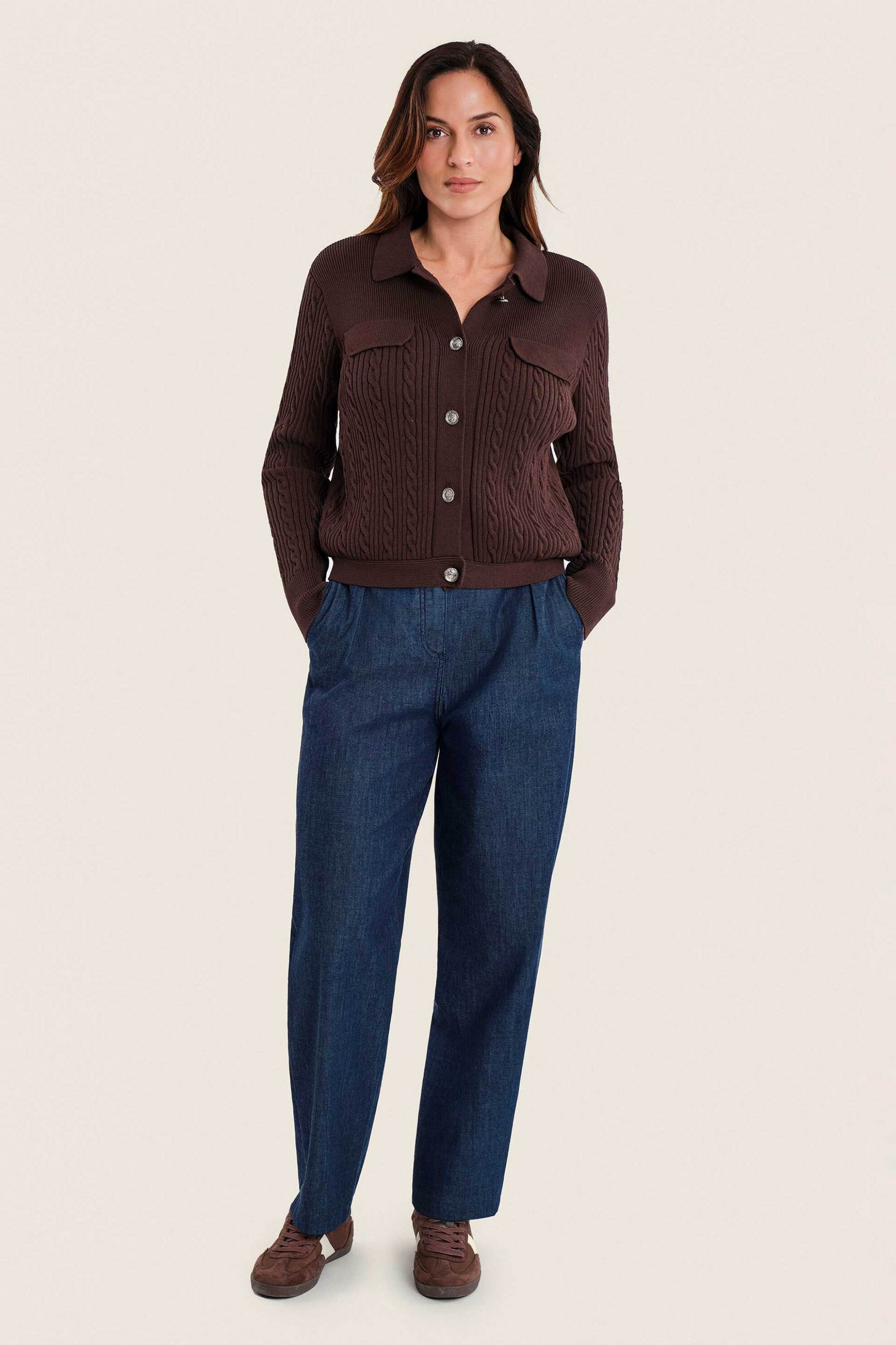 Gerry Weber γυναικείο τζιν παντελόνι με σούρες και logo patch Straight Fit - N77013397038 Denim Blue Σκούρο