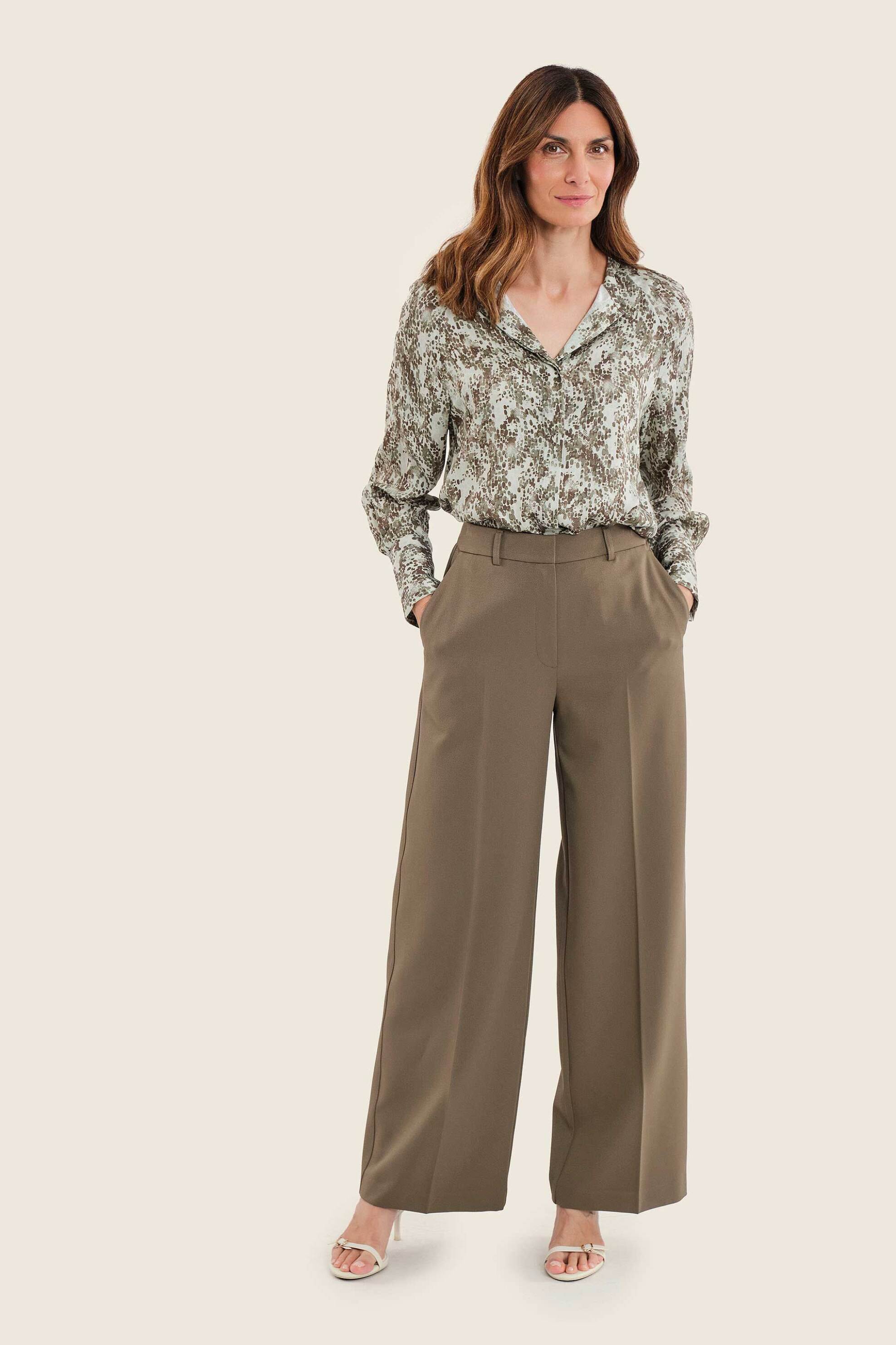 Gerry Weber γυναικείο παντελόνι με τσάκιση Wide Leg - N77014697038 Λαδί