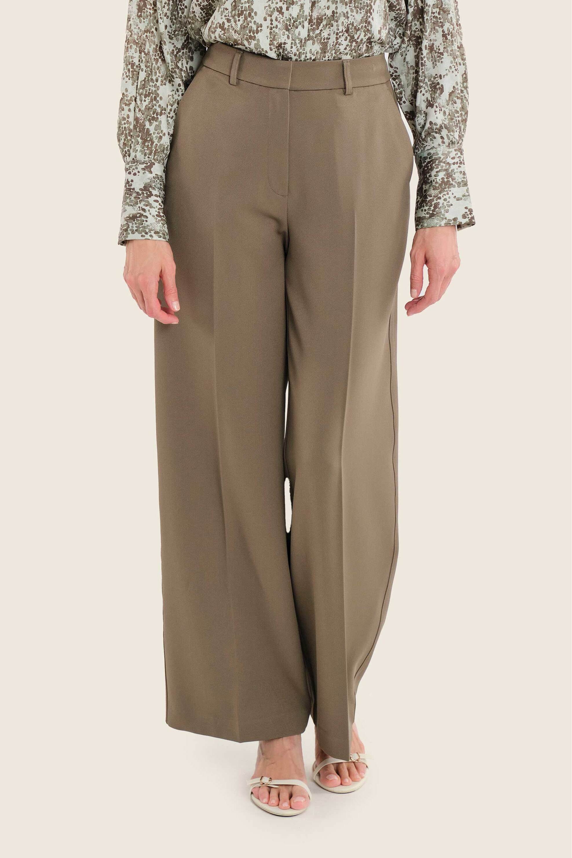 Gerry Weber γυναικείο παντελόνι με τσάκιση Wide Leg - N77014697038 Λαδί
