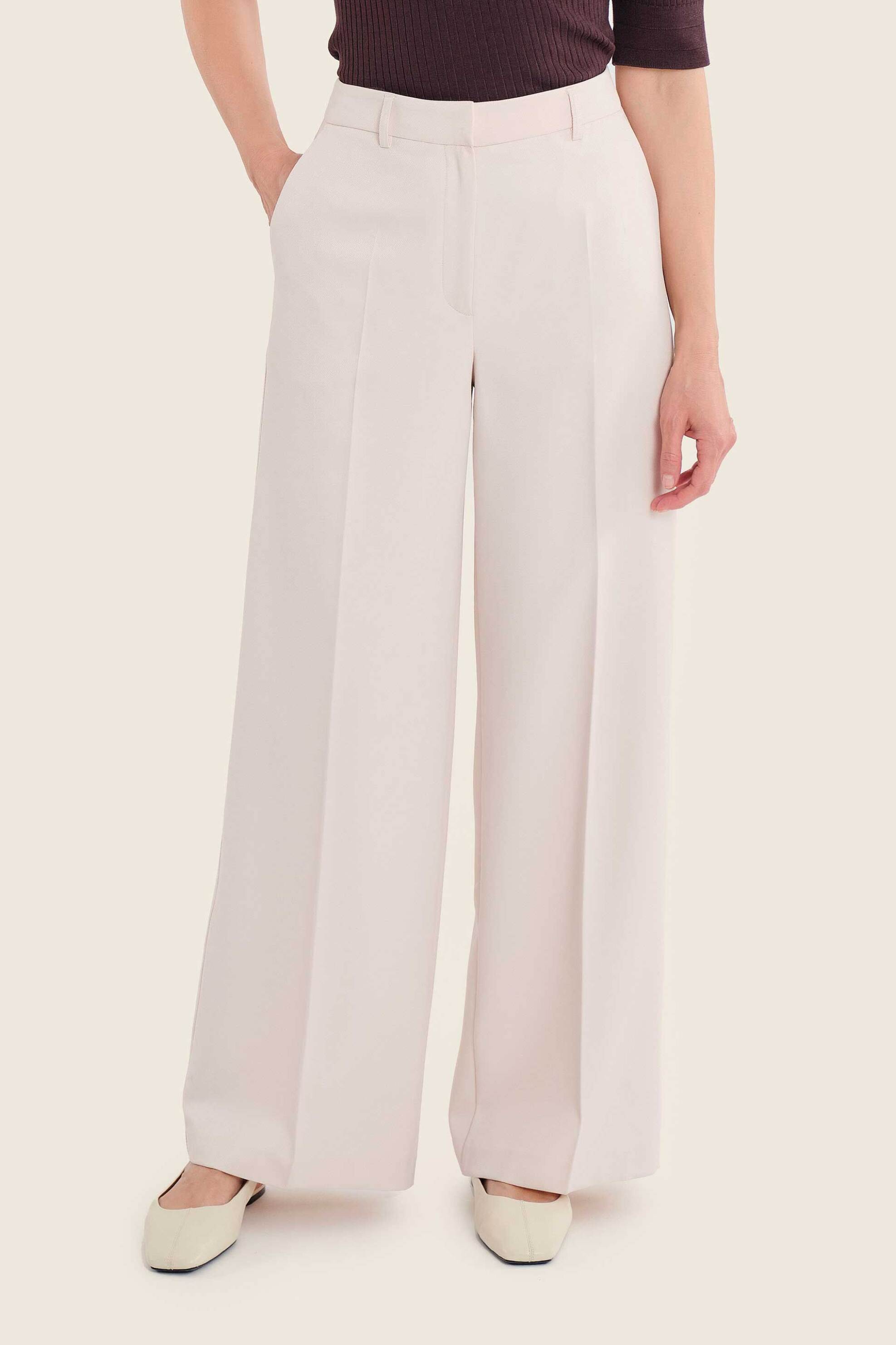 Gerry Weber γυναικείο παντελόνι με τσάκιση Wide Leg - N77014699038 Μπεζ