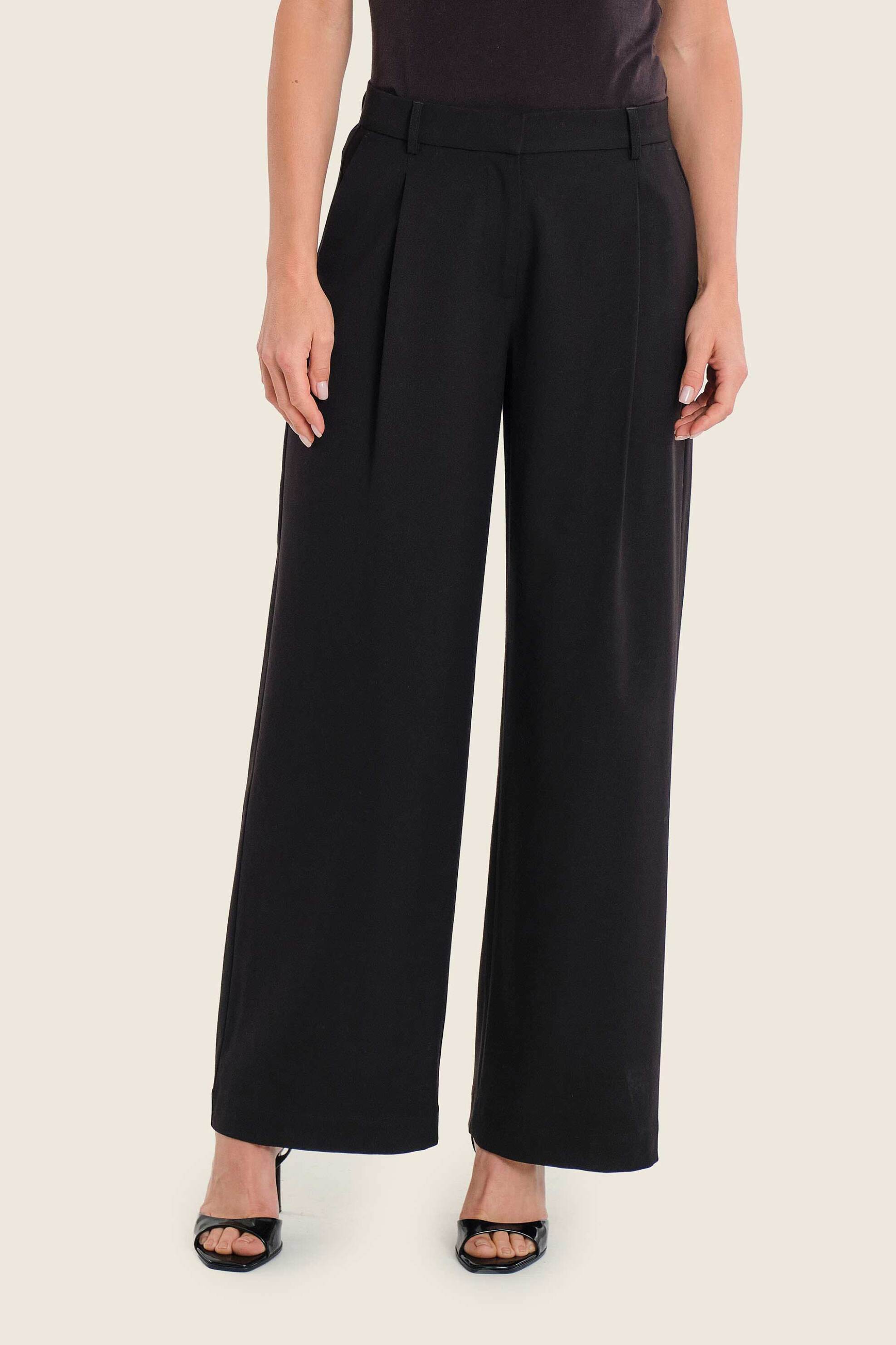 Gerry Weber γυναικείο παντελόνι με σούρες Wide Leg - N77015120038 Μαύρο