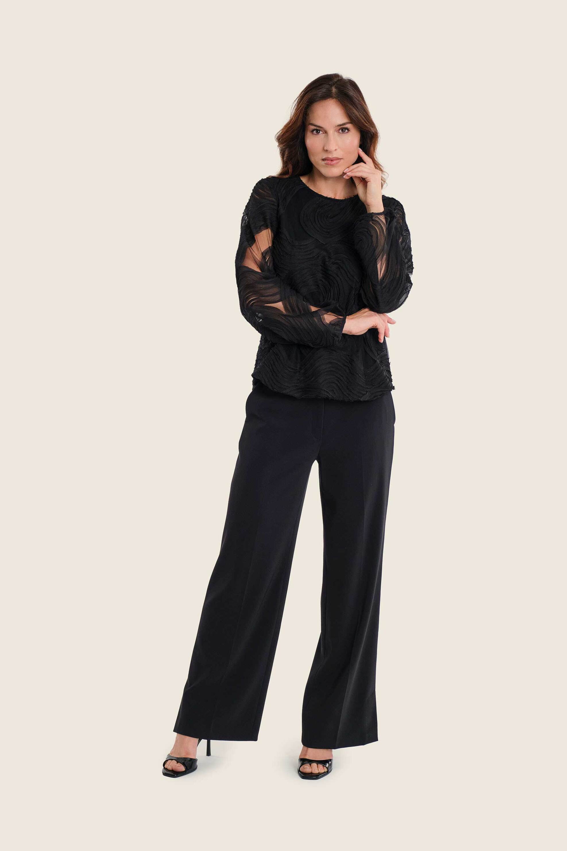 Gerry Weber γυναικείο παντελόνι με τσάκιση Wide Leg - N77019120038 Μαύρο