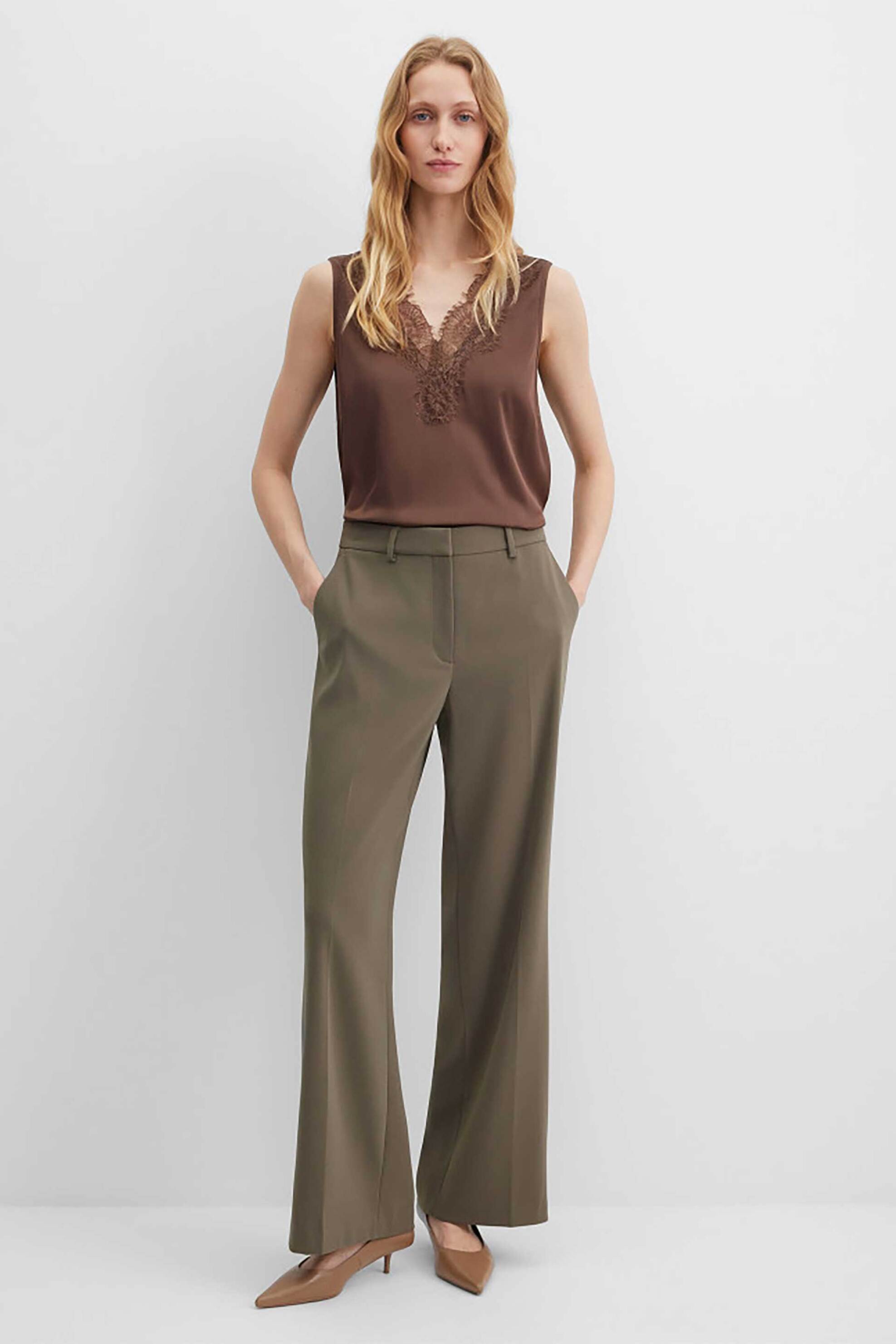 Gerry Weber γυναικείο παντελόνι με τσάκιση Wide Leg - N77019697040 Λαδί