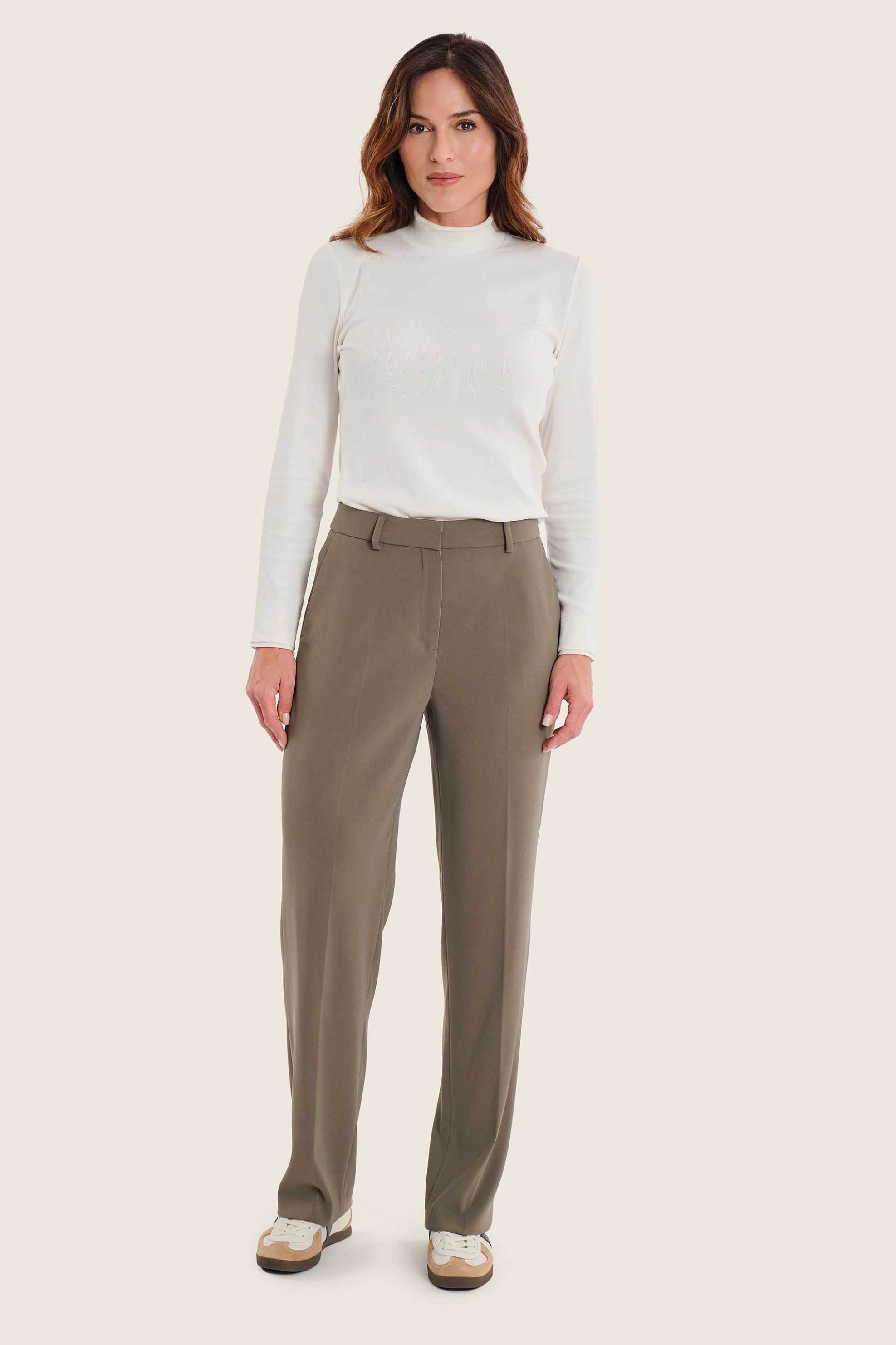 Gerry Weber γυναικείο παντελόνι μονόχρωμο Straight Fit - N77022697038 Λαδί