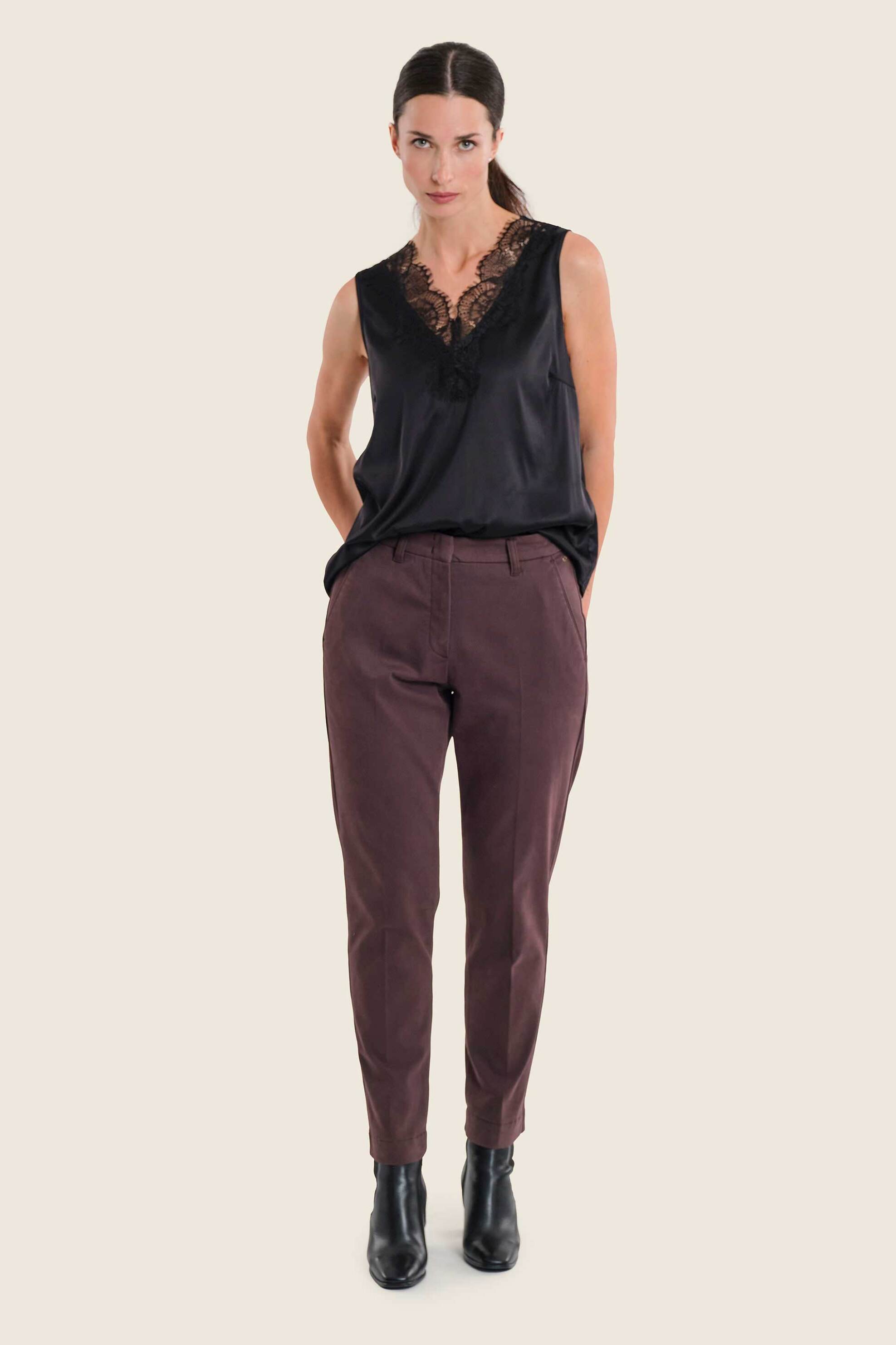 Gerry Weber γυναικείο παντελόνι chino Straight Fit - N77035706038 Μοβ Σκούρο