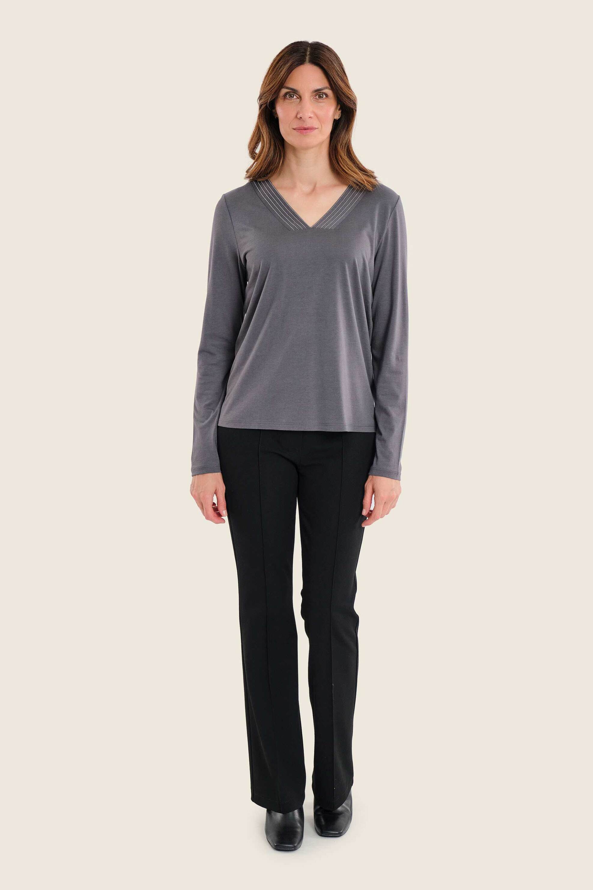 Gerry Weber γυναικείο παντελόνι με lurex λεπτομέρεια στη μέση Straight Fit - N77047120038 Μαύρο