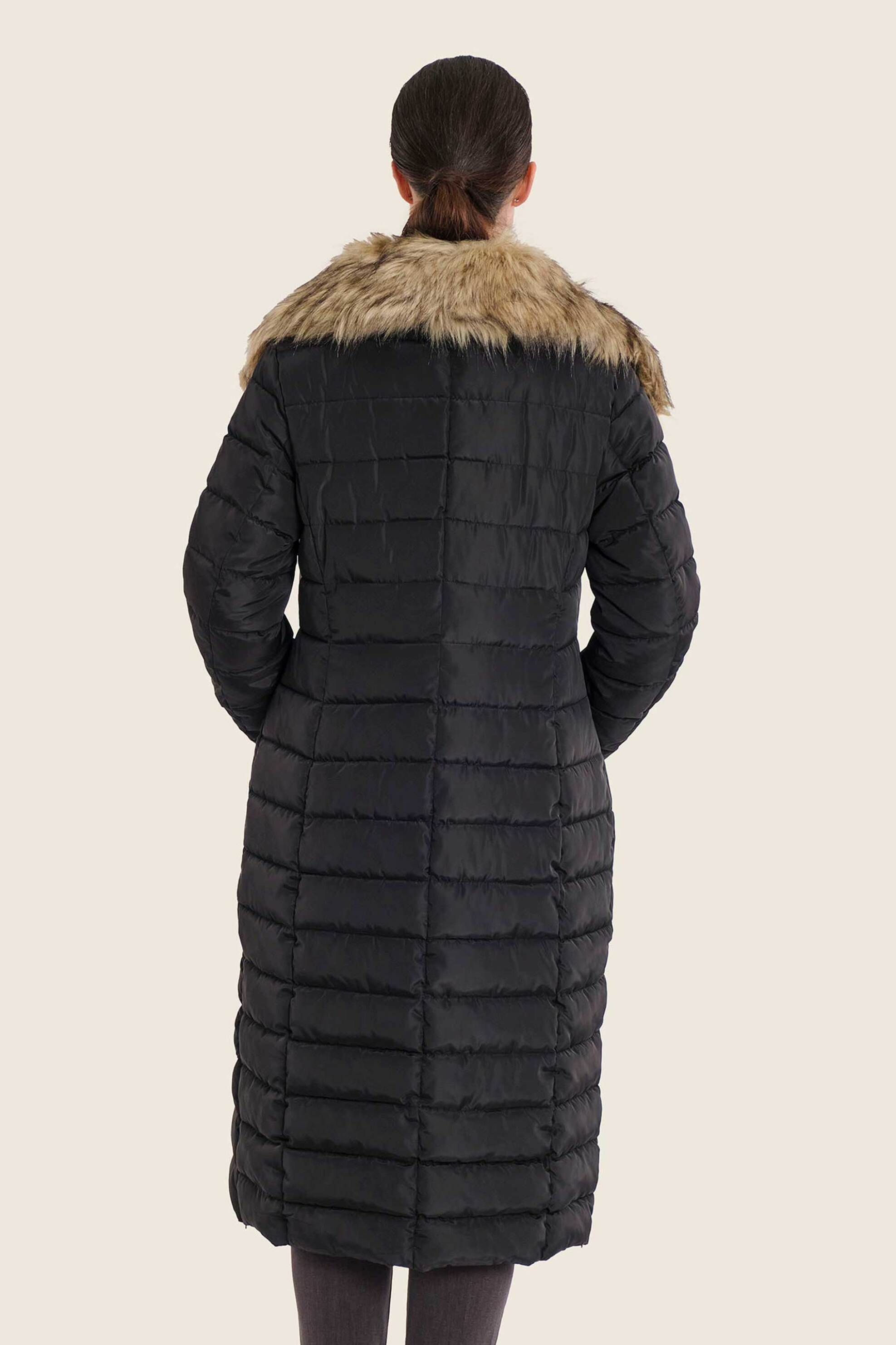 GERRY WEBER Gerry Weber γυναικείο μακρύ μπουφάν με καπιτονέ σχέδιο και γιακά από faux γούνα - N78111120038 Μαύρο - 4
