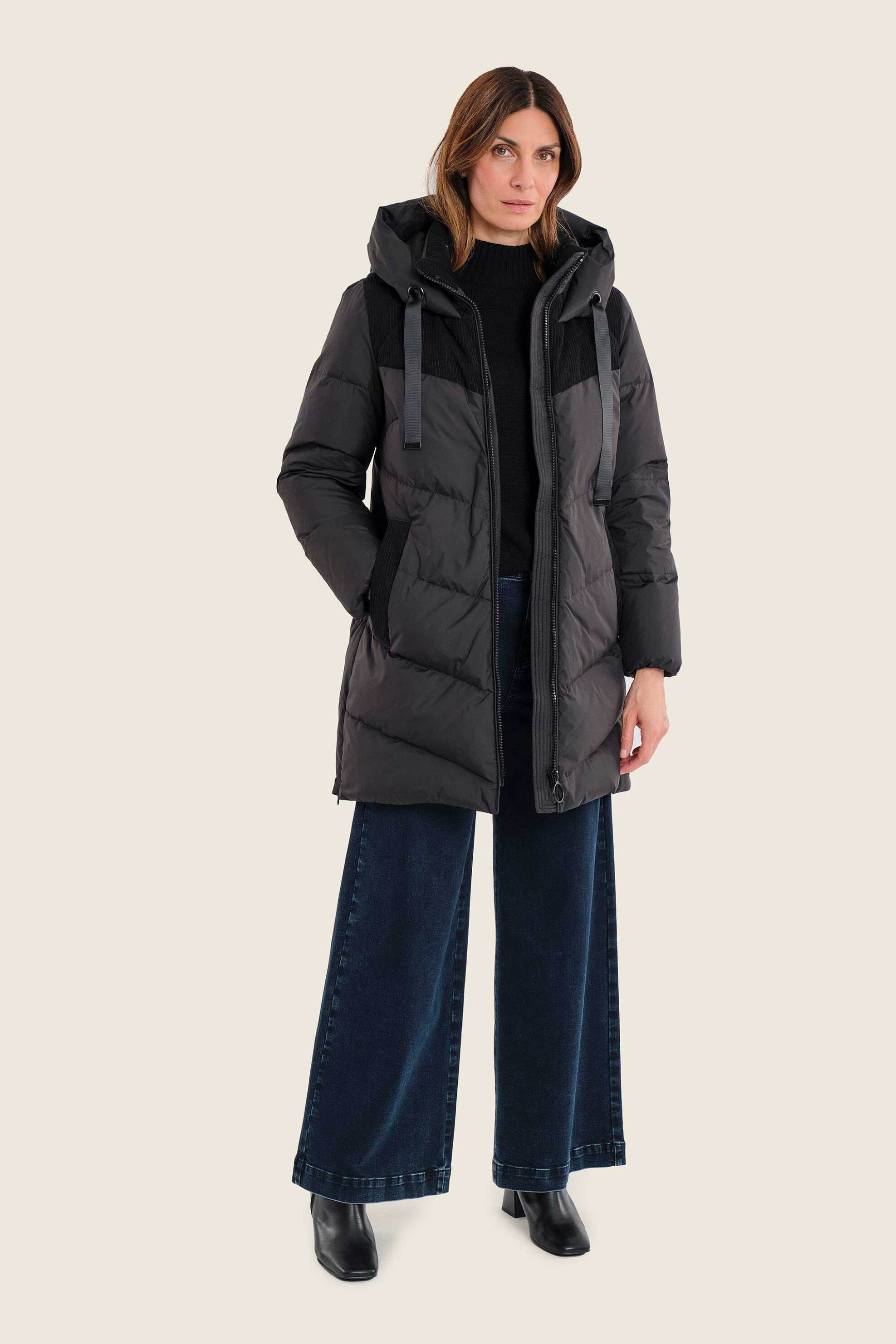 GERRY WEBER Gerry Weber γυναικείο μακρύ μπουφάν με κουκούλα και συνδυασμό υφασμάτων - N78401120038 Μαύρο - 3
