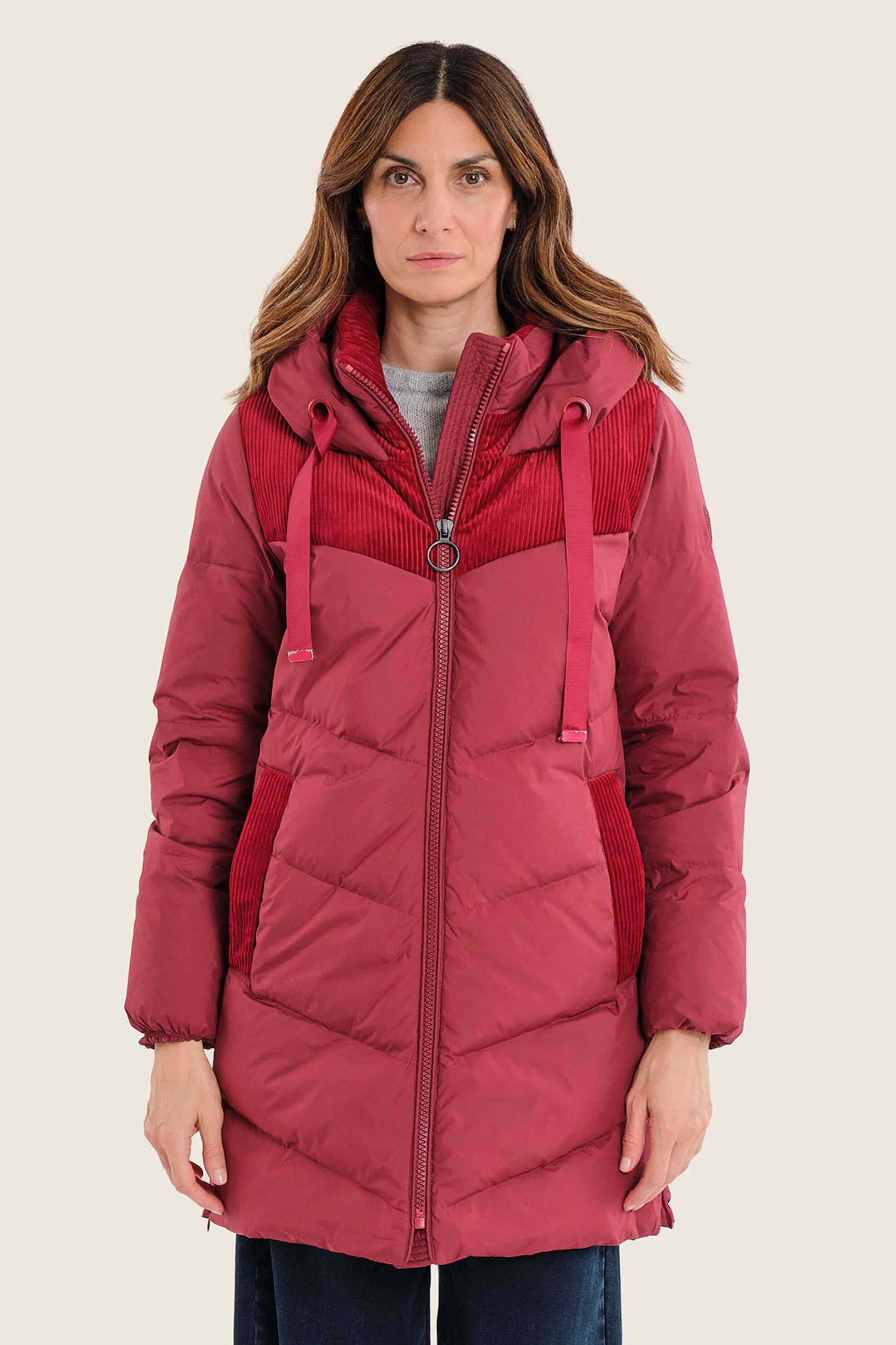 GERRY WEBER Gerry Weber γυναικείο μακρύ μπουφάν με κουκούλα και συνδυασμό υφασμάτων - N78401696038 Φούξια