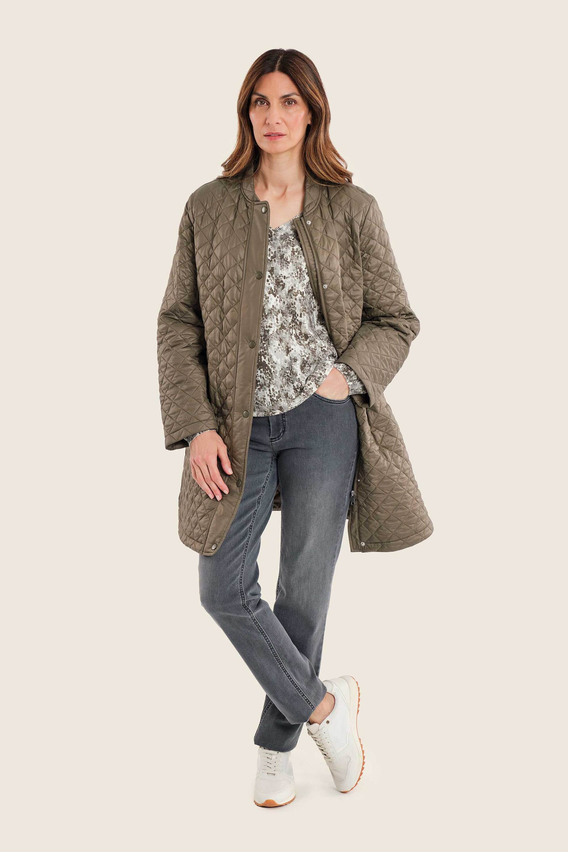 GERRY WEBER Gerry Weber γυναικείο μακρύ μπουφάν με καπιτονέ σχέδιο - N78402697038 Λαδί - 3