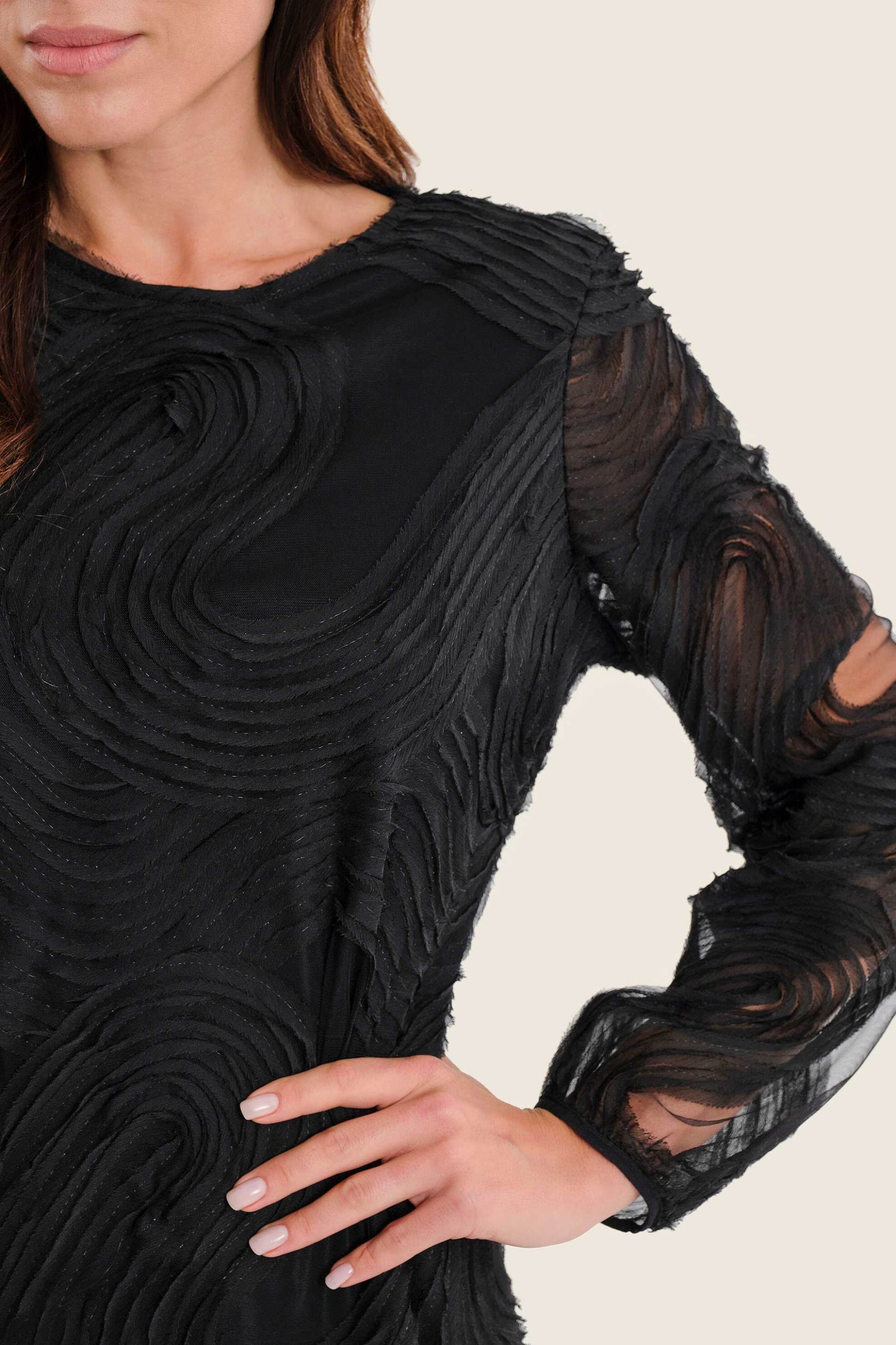 GERRY WEBER Gerry Weber γυναικείο mini φόρεμα με ανάγλυφο σχέδιο και ημιδιαφάνεια στα μανίκια - N78640120038 Μαύρο - 2