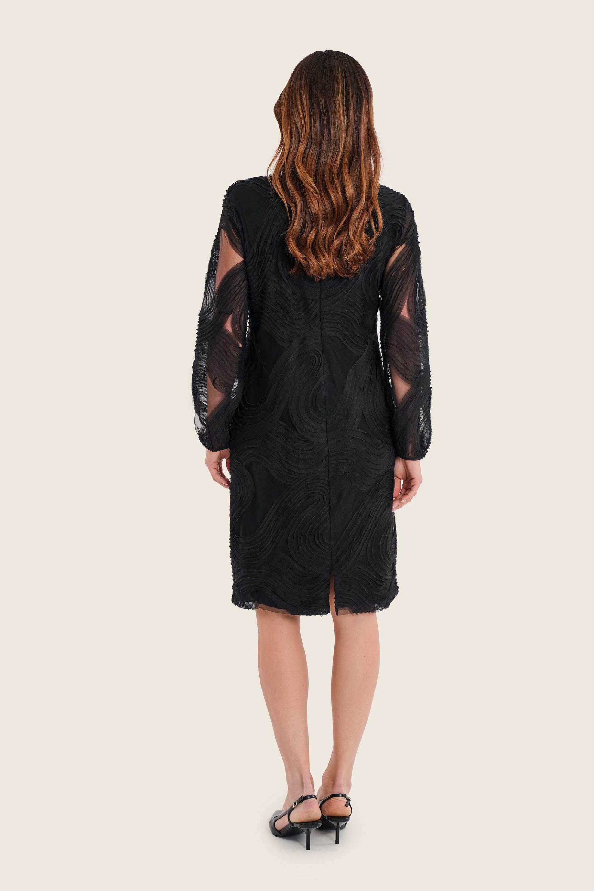 GERRY WEBER Gerry Weber γυναικείο mini φόρεμα με ανάγλυφο σχέδιο και ημιδιαφάνεια στα μανίκια - N78640120038 Μαύρο - 4