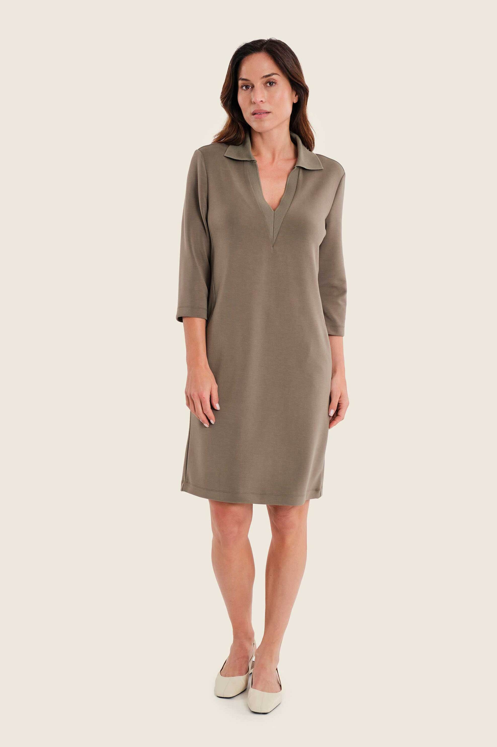 Gerry Weber γυναικείο mini φόρεμα με V και μανίκι 3/4 - N78770697042 Λαδί