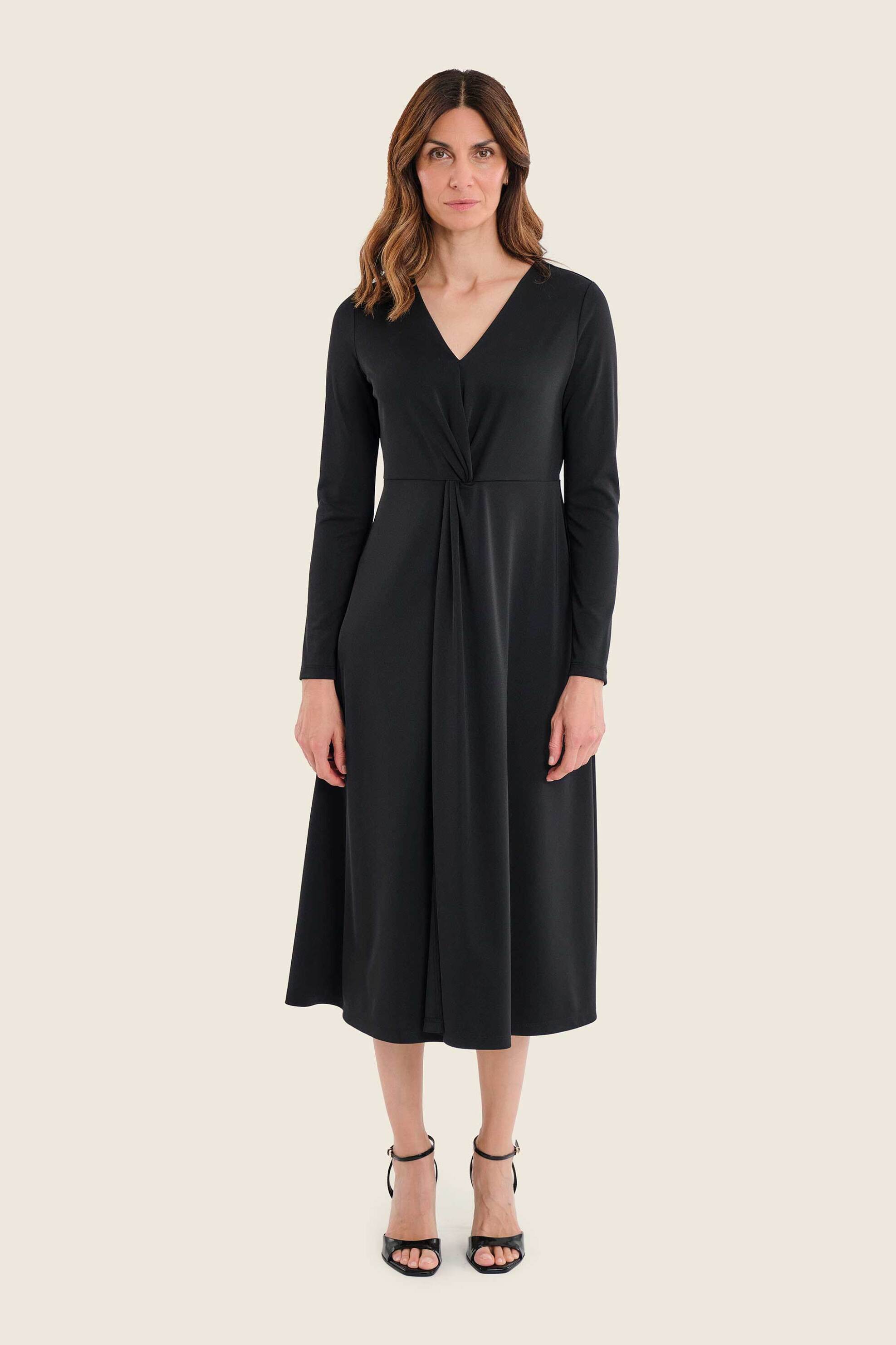 Gerry Weber γυναικείο midi φόρεμα με V και σούρες - N78800120038 Μαύρο
