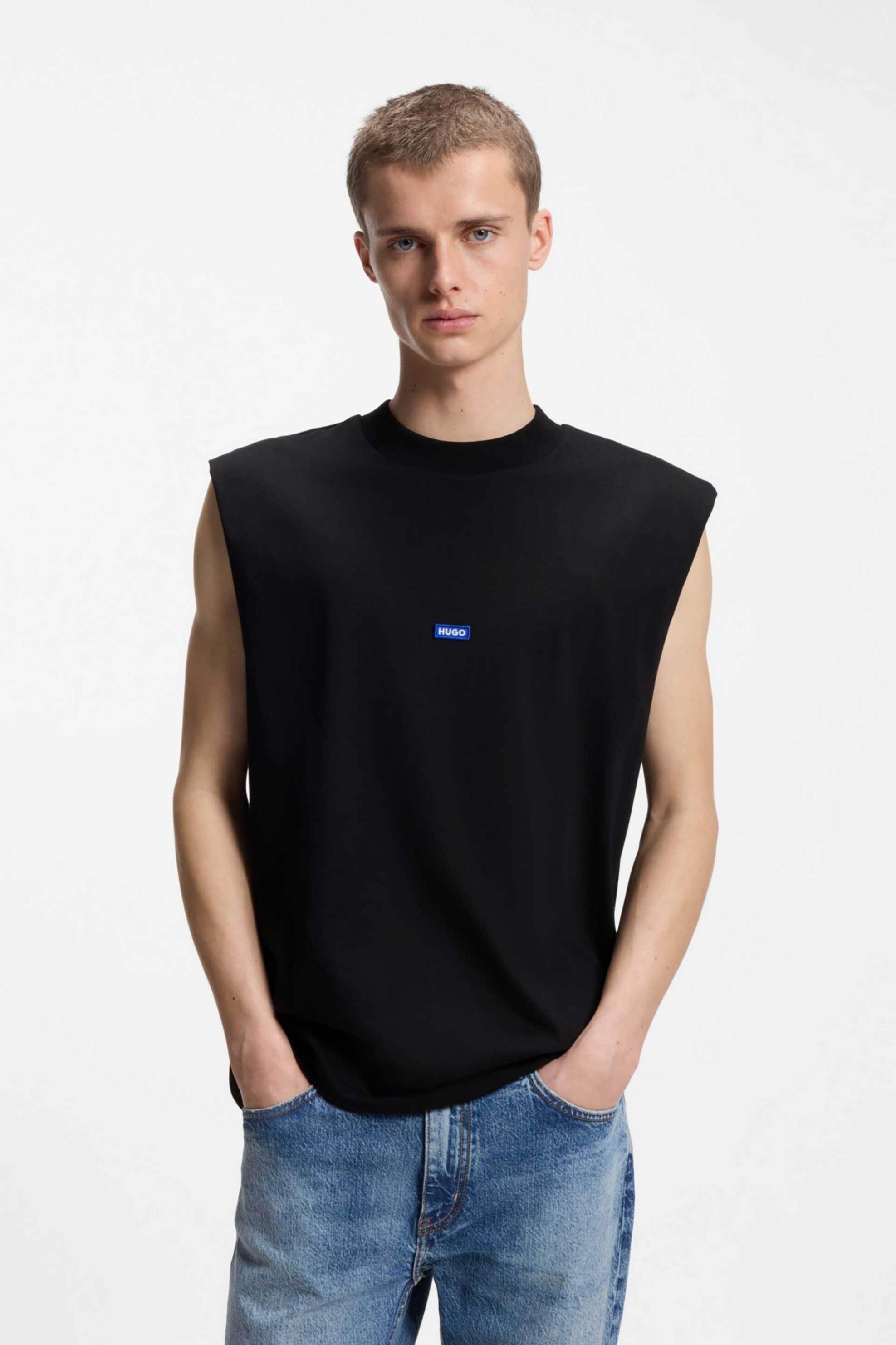 Hugo ανδρική αμάνικη μπλούζα με λογότυπο Regular Fit "Navertz" - 50509773 Μαύρο